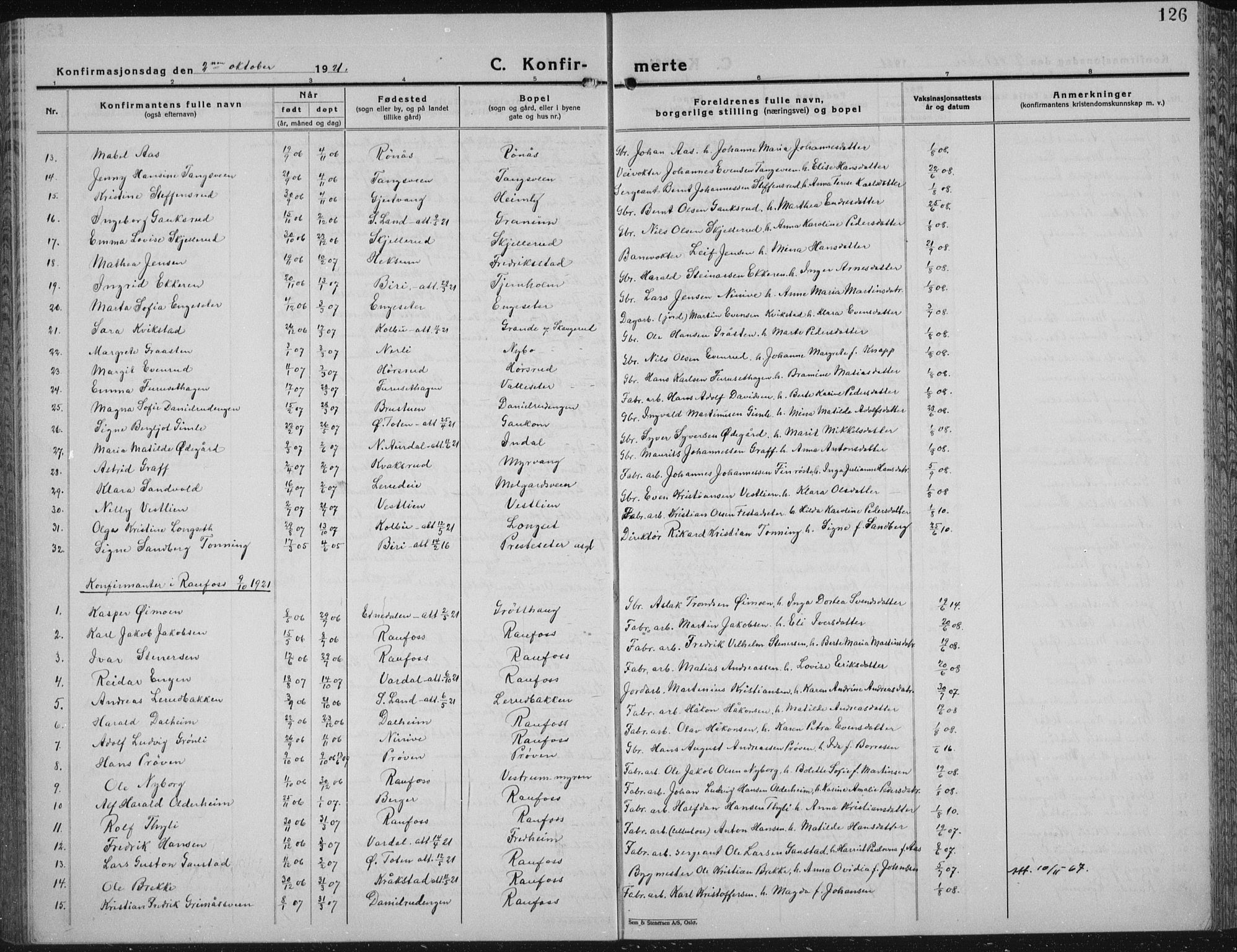 Vestre Toten prestekontor, SAH/PREST-108/H/Ha/Hab/L0018: Parish register (copy) no. 18, 1928-1941, p. 126