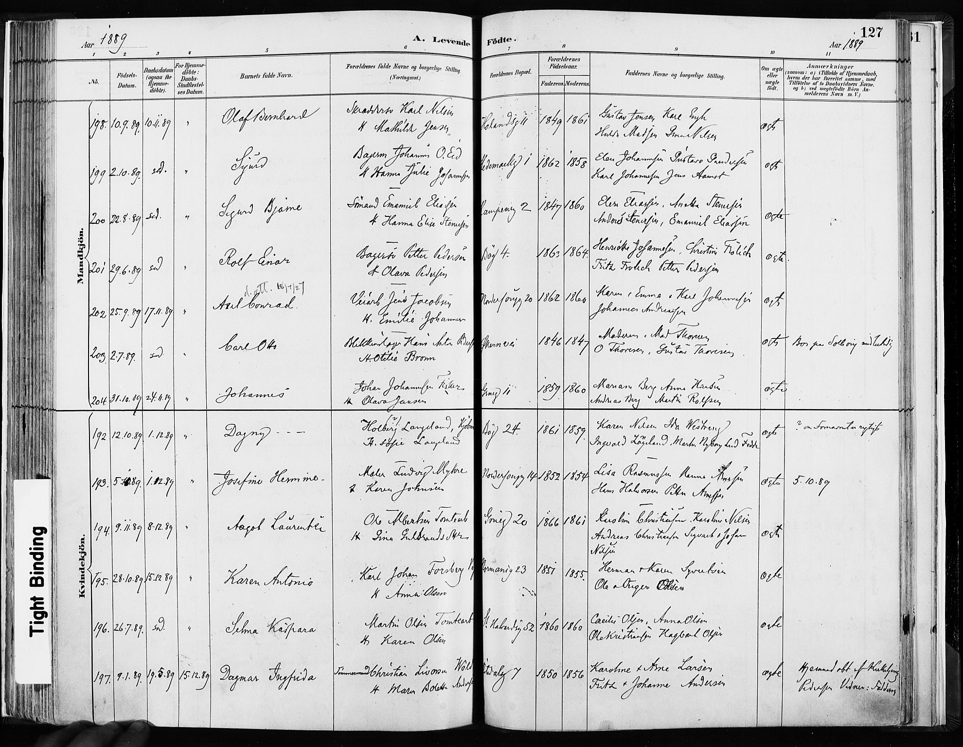 Kampen prestekontor Kirkebøker, AV/SAO-A-10853/F/Fa/L0003: Parish register (official) no. I 3, 1886-1892, p. 127