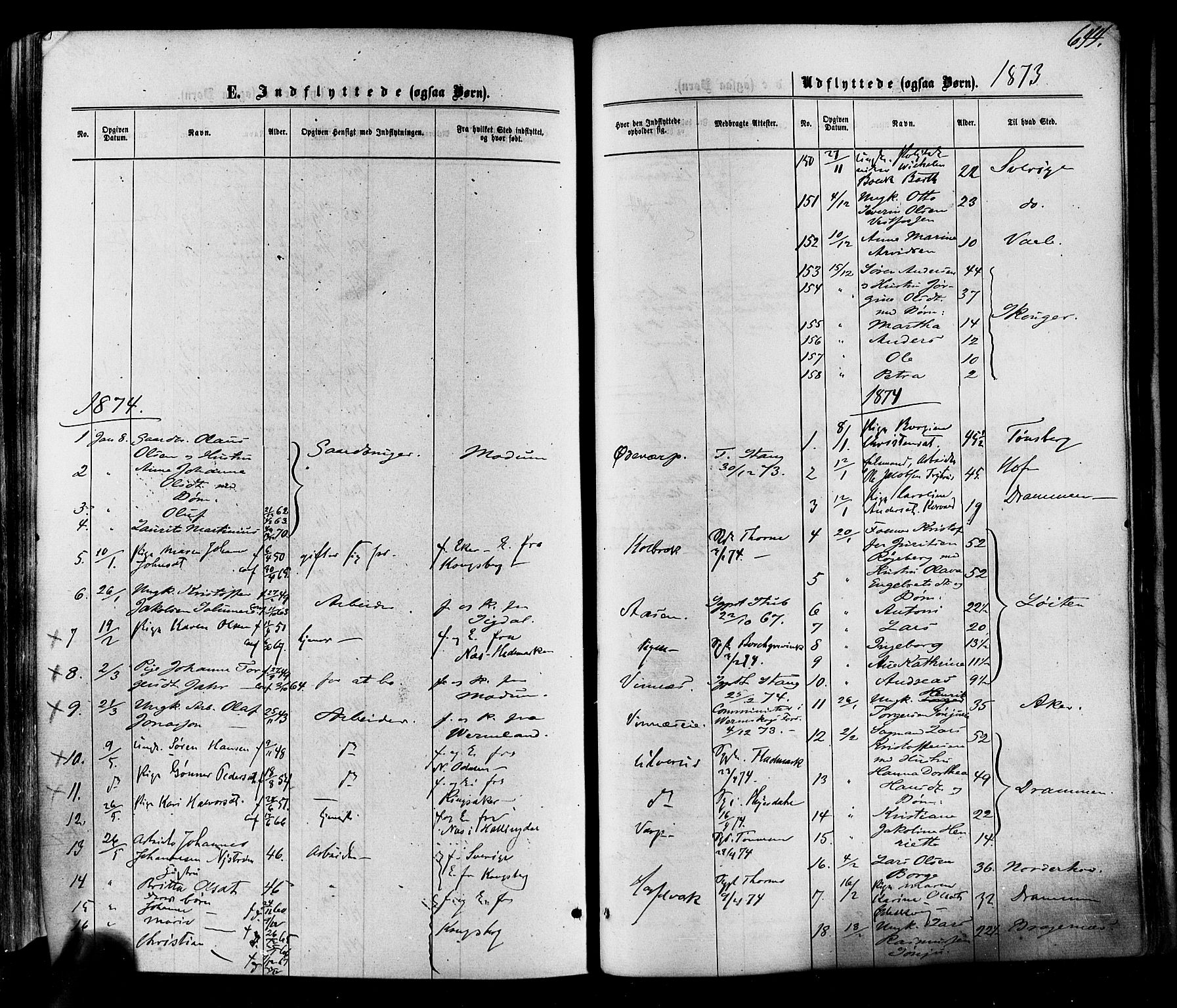 Eiker kirkebøker, AV/SAKO-A-4/F/Fa/L0017: Parish register (official) no. I 17, 1869-1877, p. 644