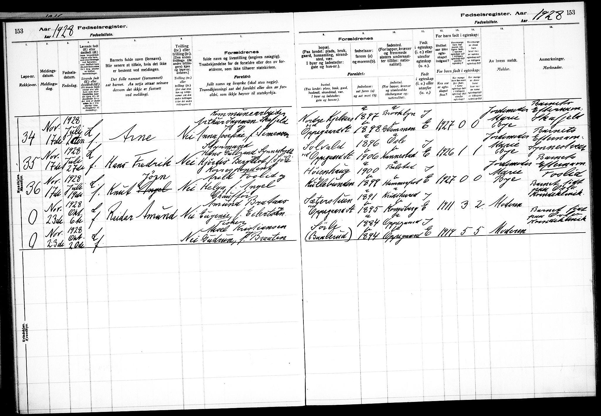 Nesodden prestekontor Kirkebøker, AV/SAO-A-10013/J/Jb/L0001: Birth register no. II 1, 1916-1933, p. 153