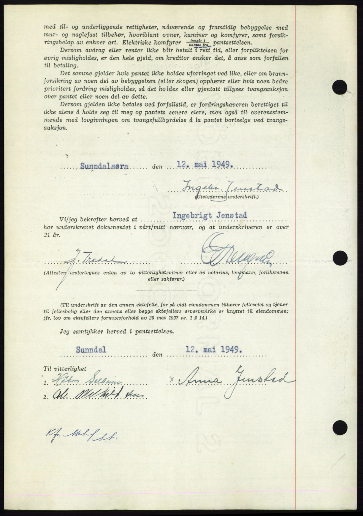 Nordmøre sorenskriveri, AV/SAT-A-4132/1/2/2Ca: Mortgage book no. B101, 1949-1949, Diary no: : 1239/1949