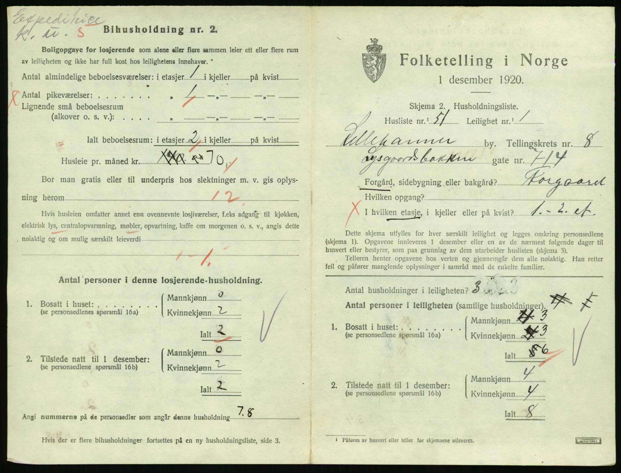 SAH, 1920 census for Lillehammer, 1920, p. 3020