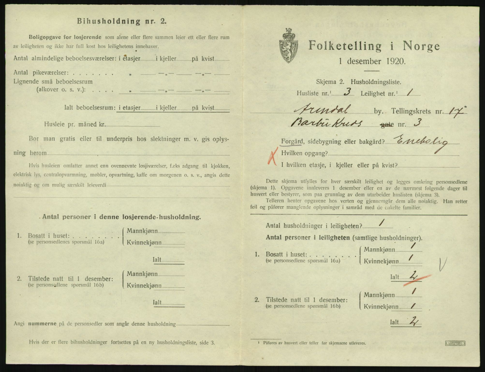 SAK, 1920 census for Arendal, 1920, p. 7634