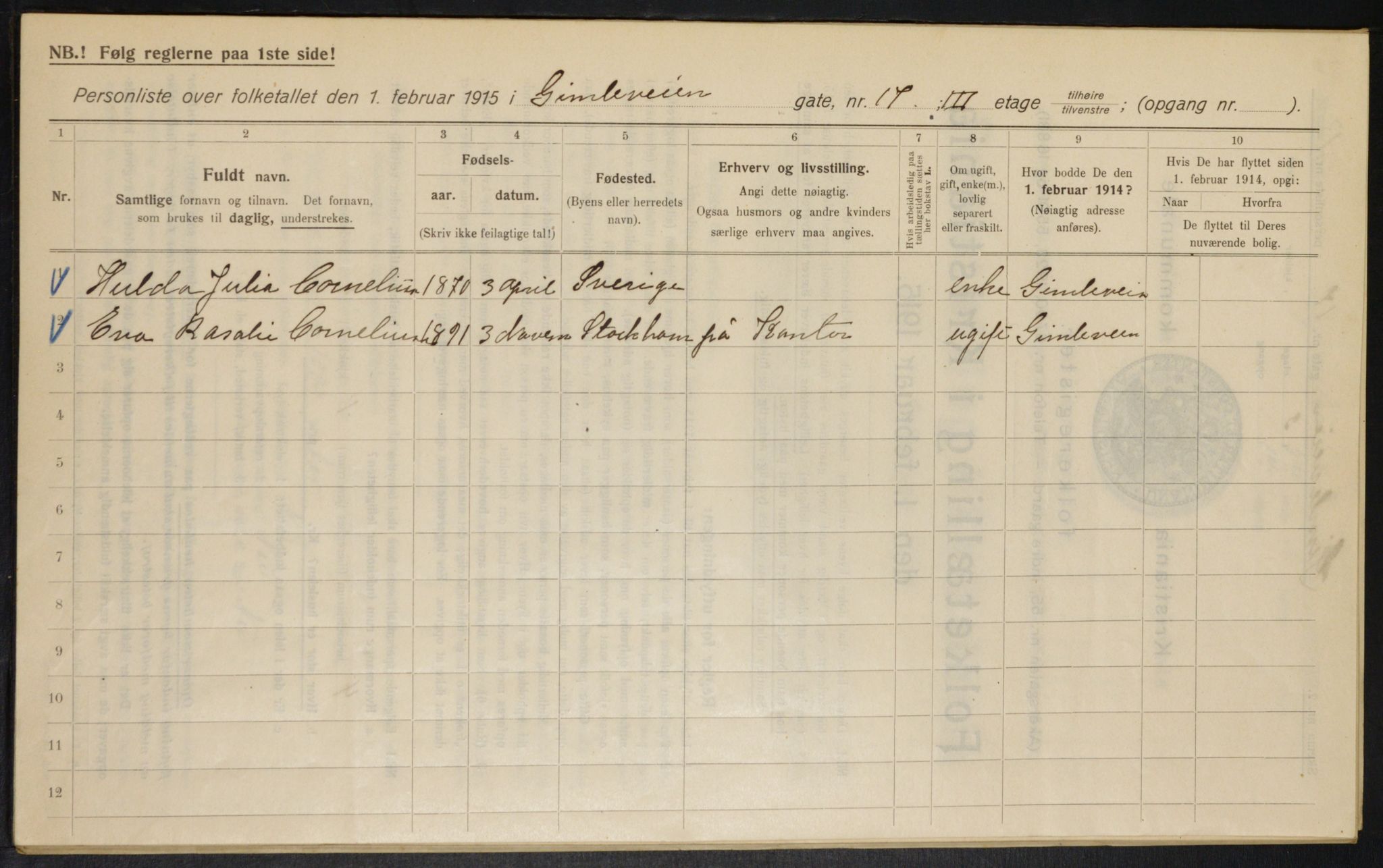 OBA, Municipal Census 1915 for Kristiania, 1915, p. 28825