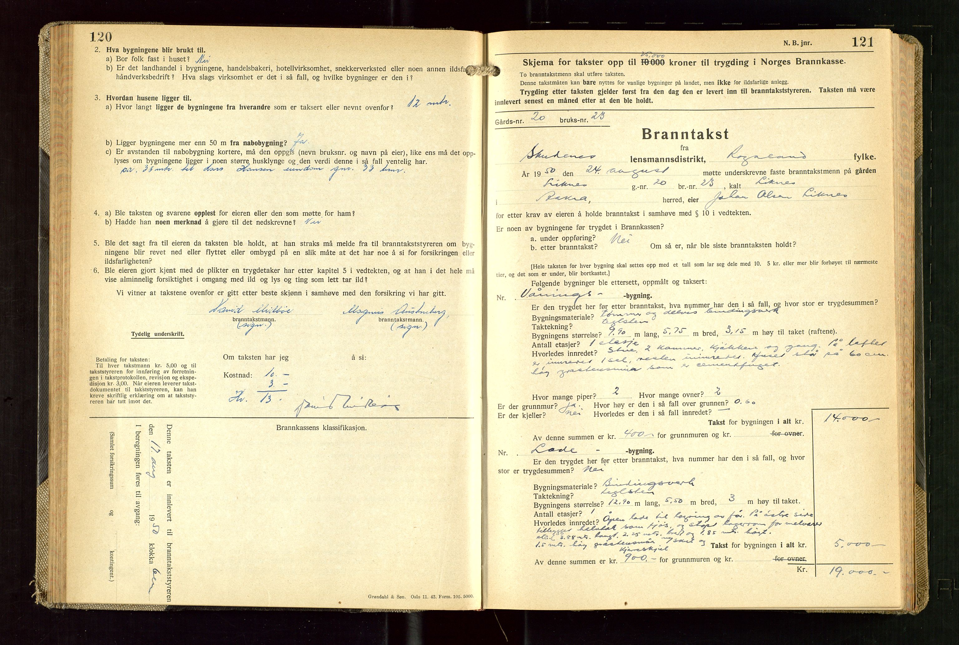 Skudenes lensmannskontor, AV/SAST-A-100444/Gob/L0003: "Brandtakstprotokoll", 1942-1954, p. 120-121