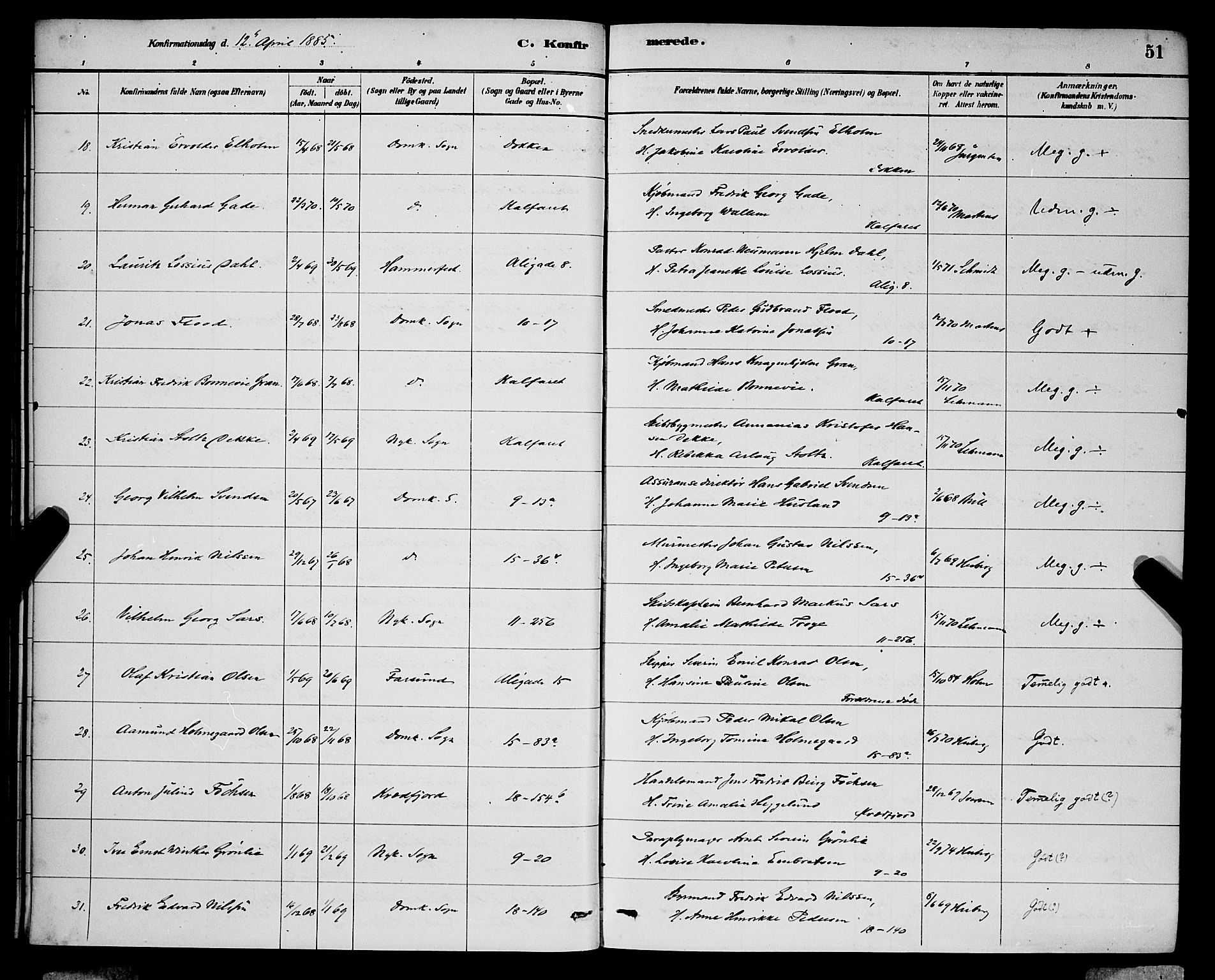 Domkirken sokneprestembete, AV/SAB-A-74801/H/Hab/L0024: Parish register (copy) no. C 4, 1880-1899, p. 51