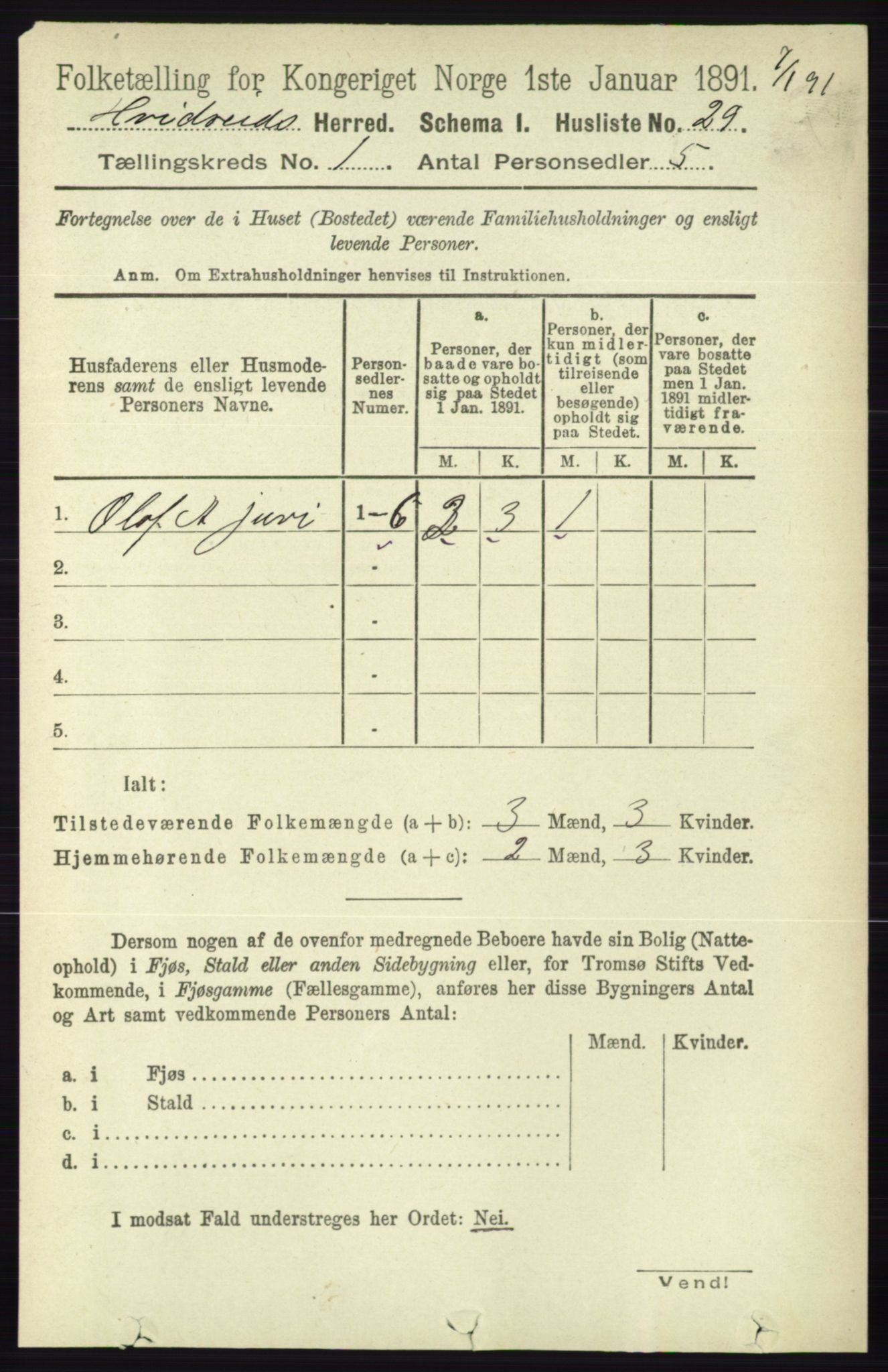 RA, 1891 census for 0829 Kviteseid, 1891, p. 69