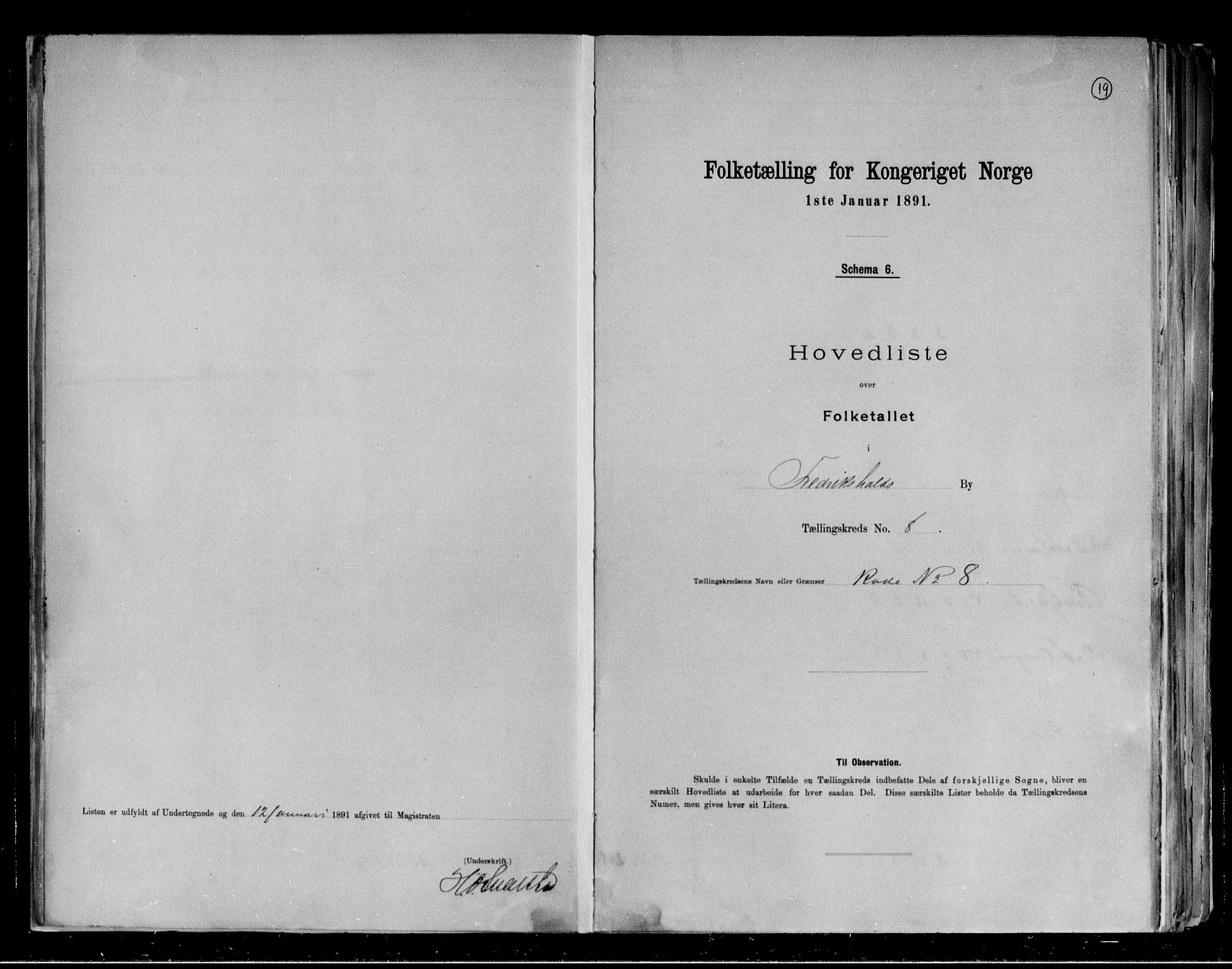 RA, 1891 census for 0101 Fredrikshald, 1891, p. 19