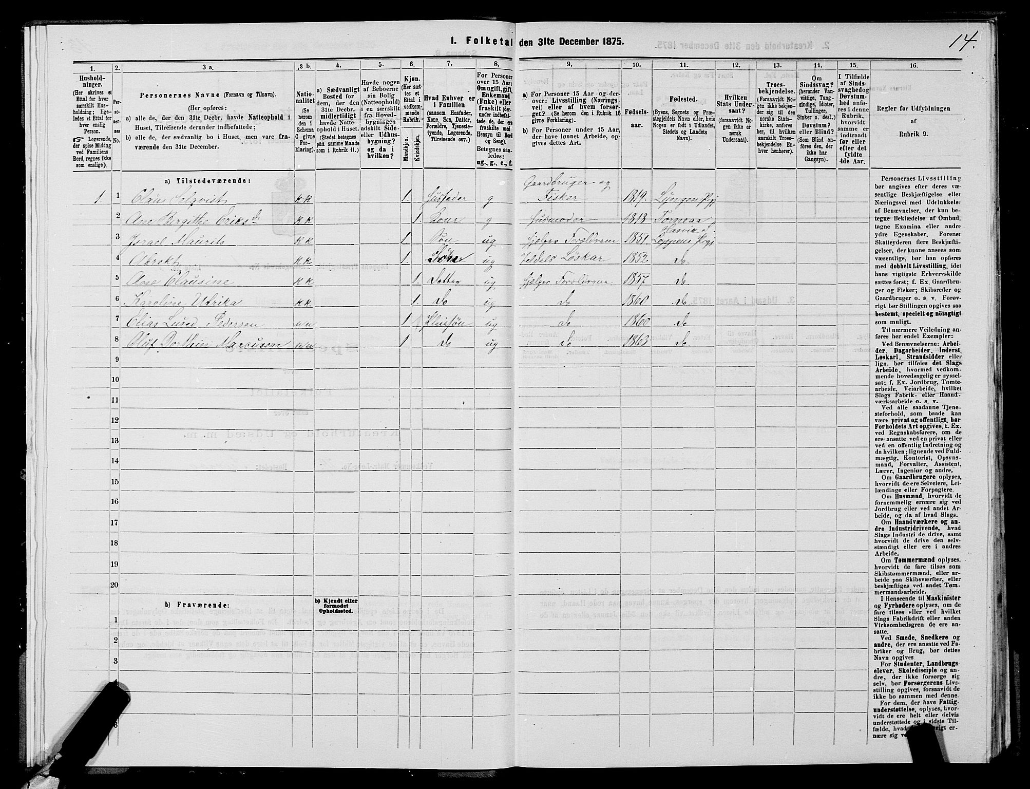 SATØ, 1875 census for 2014P Loppa, 1875, p. 1014