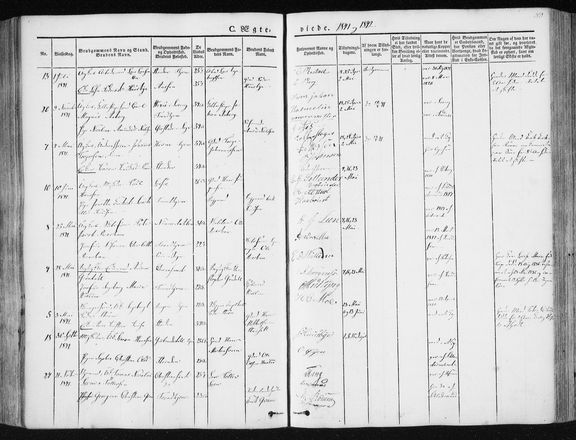 Ministerialprotokoller, klokkerbøker og fødselsregistre - Sør-Trøndelag, AV/SAT-A-1456/602/L0110: Parish register (official) no. 602A08, 1840-1854, p. 170