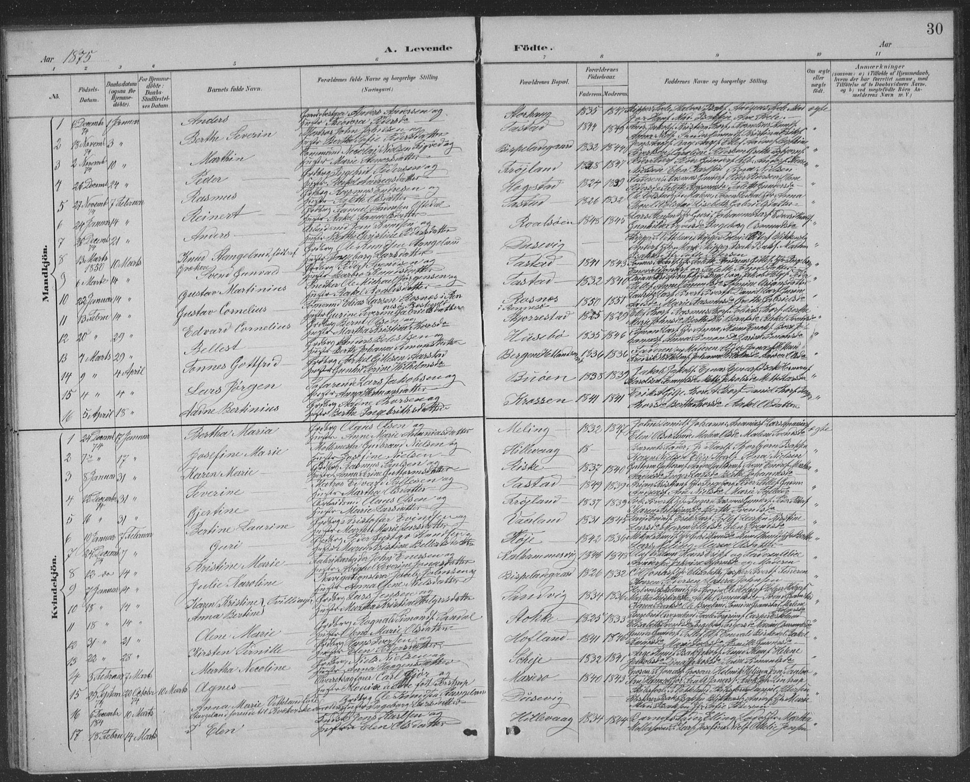 Hetland sokneprestkontor, SAST/A-101826/30/30BB/L0004: Parish register (copy) no. B 4, 1869-1877, p. 30