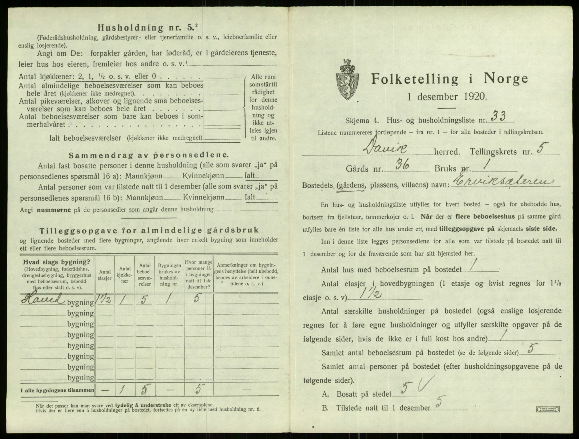 SAB, 1920 census for Davik, 1920, p. 404