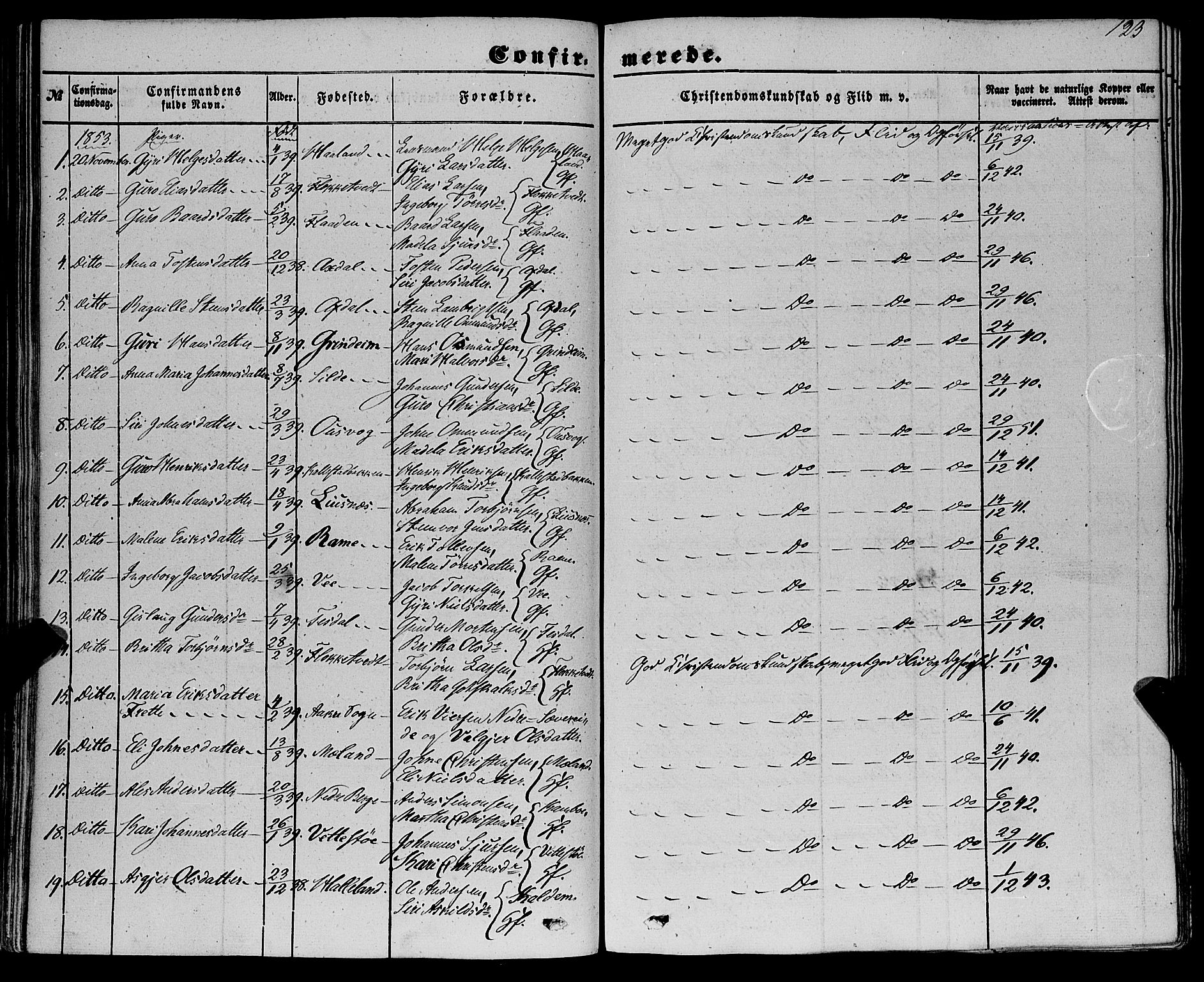 Etne sokneprestembete, AV/SAB-A-75001/H/Haa: Parish register (official) no. A 8, 1848-1862, p. 123