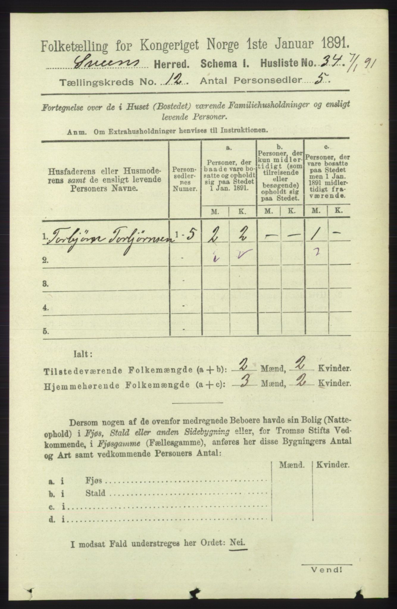 RA, 1891 census for 1216 Sveio, 1891, p. 3425