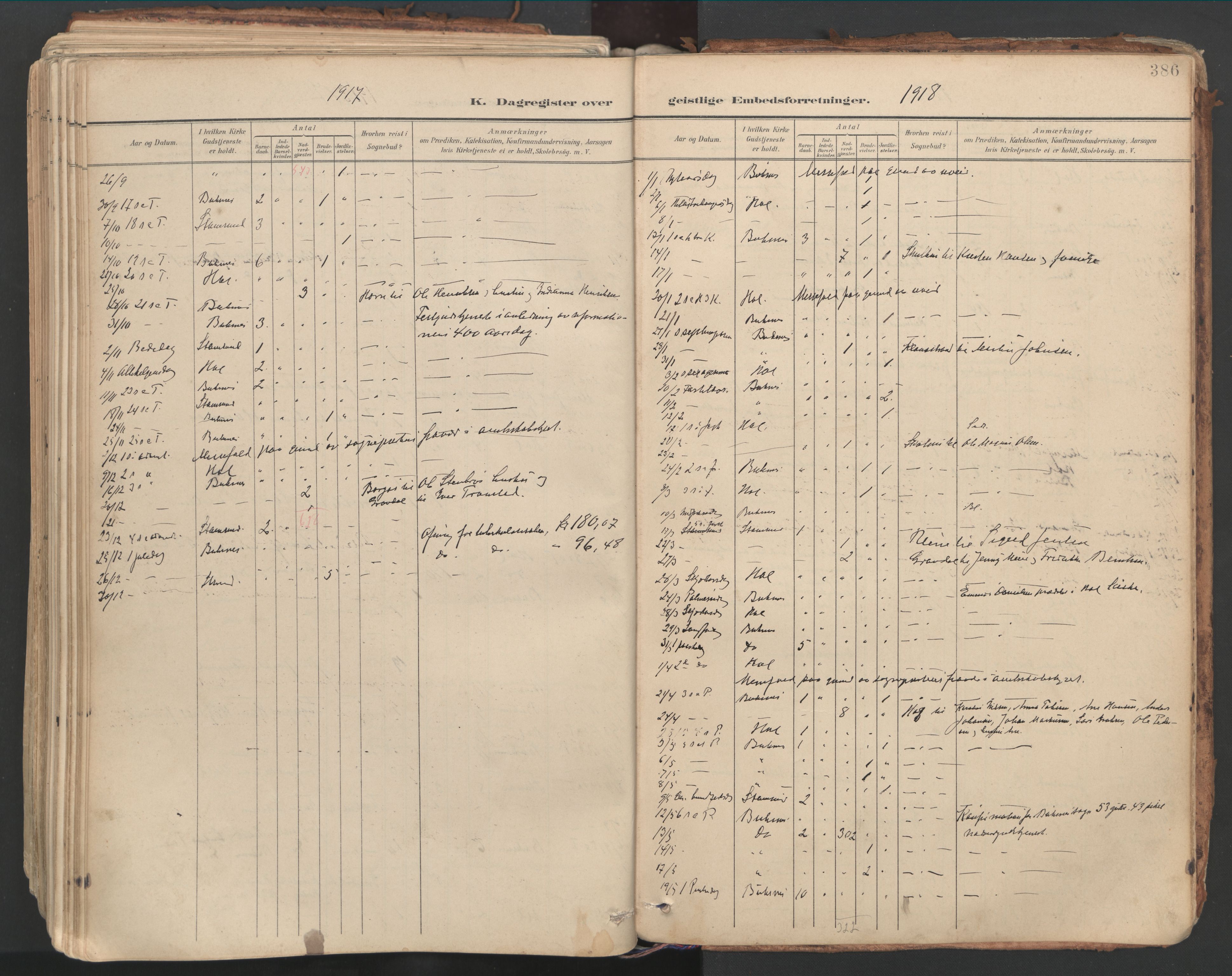 Ministerialprotokoller, klokkerbøker og fødselsregistre - Nordland, SAT/A-1459/881/L1154: Parish register (official) no. 881A07, 1907-1918, p. 386