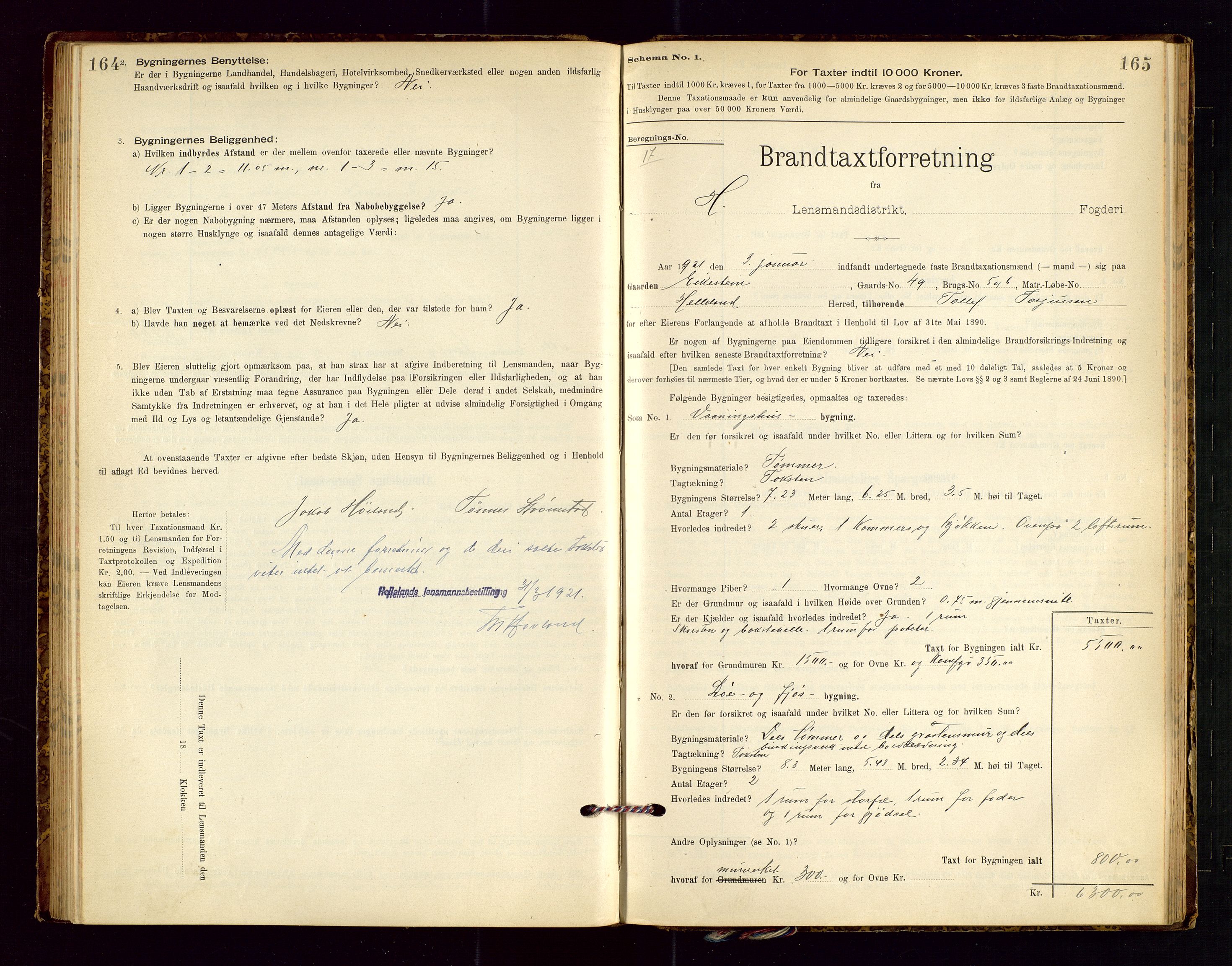 Helleland lensmannskontor, AV/SAST-A-100209/Gob/L0001: "Brandtaxationsprotokol", 1896-1919, p. 164-165