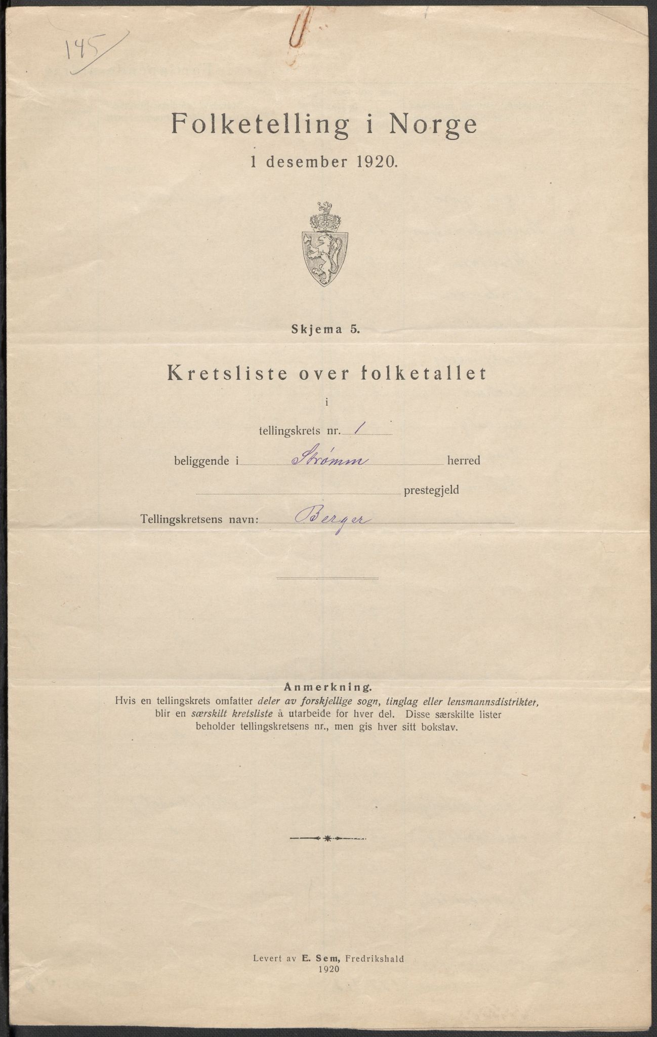 SAKO, 1920 census for Strømm, 1920, p. 6