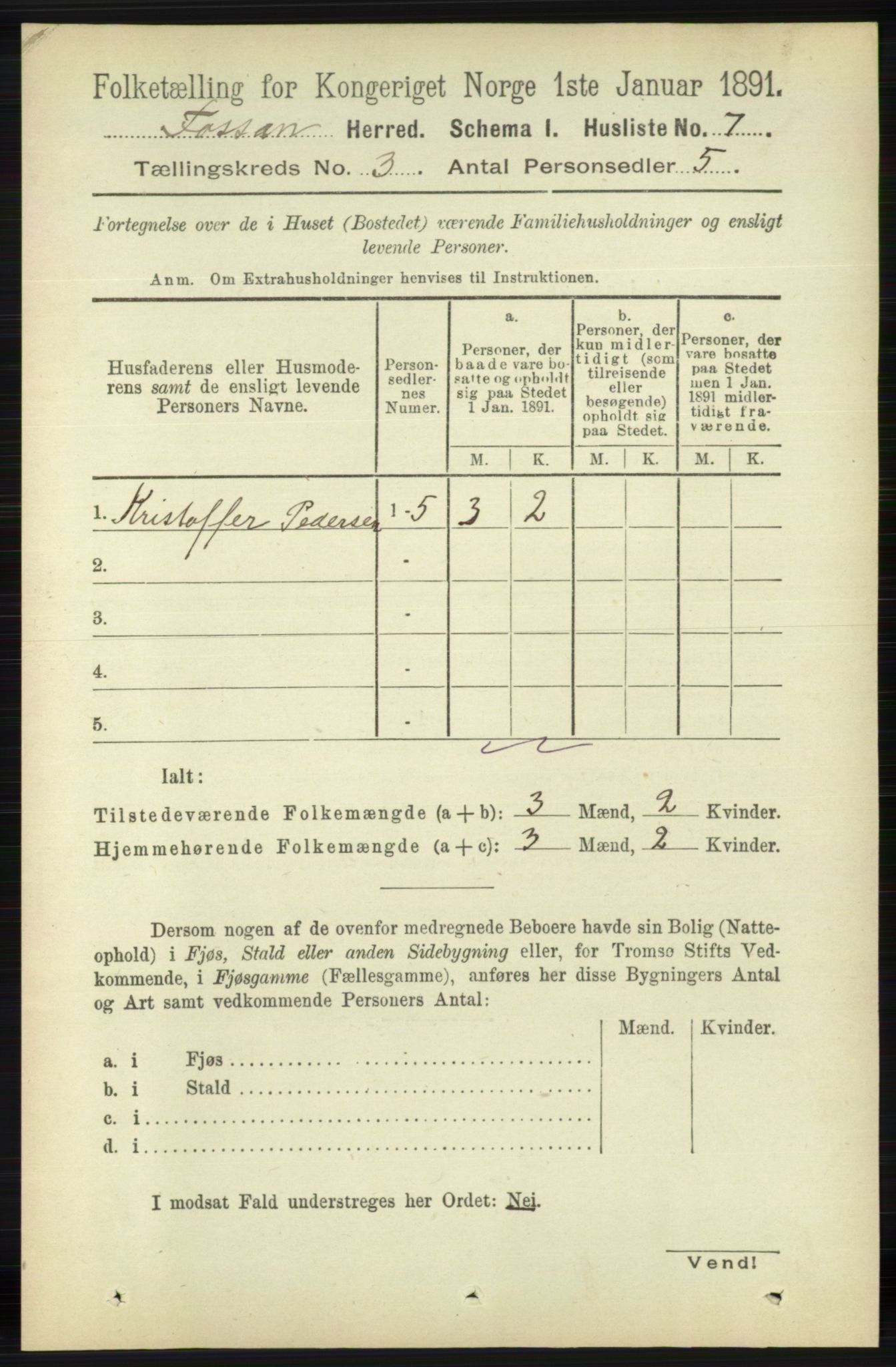 RA, 1891 census for 1129 Forsand, 1891, p. 305