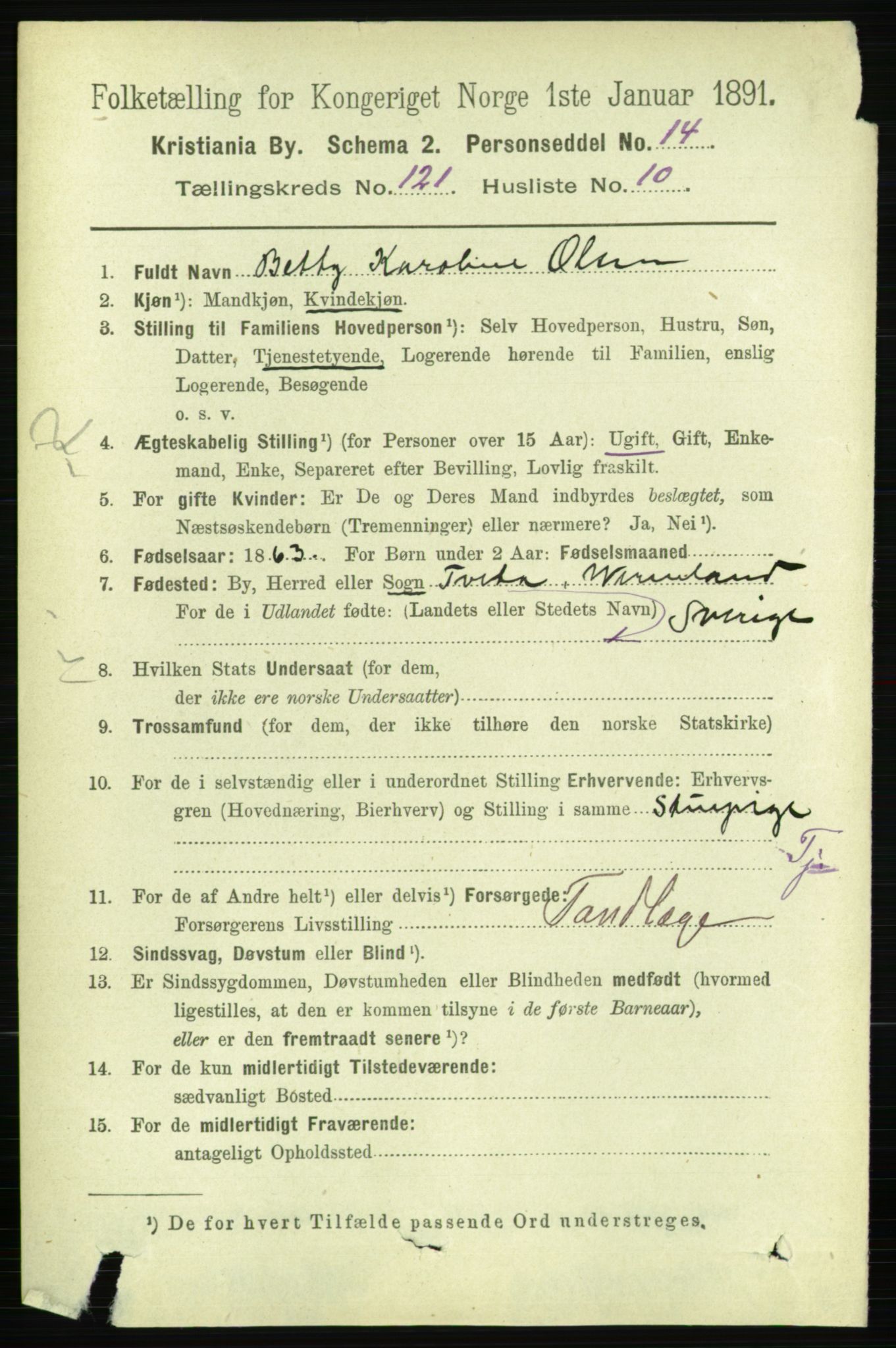 RA, 1891 census for 0301 Kristiania, 1891, p. 64583