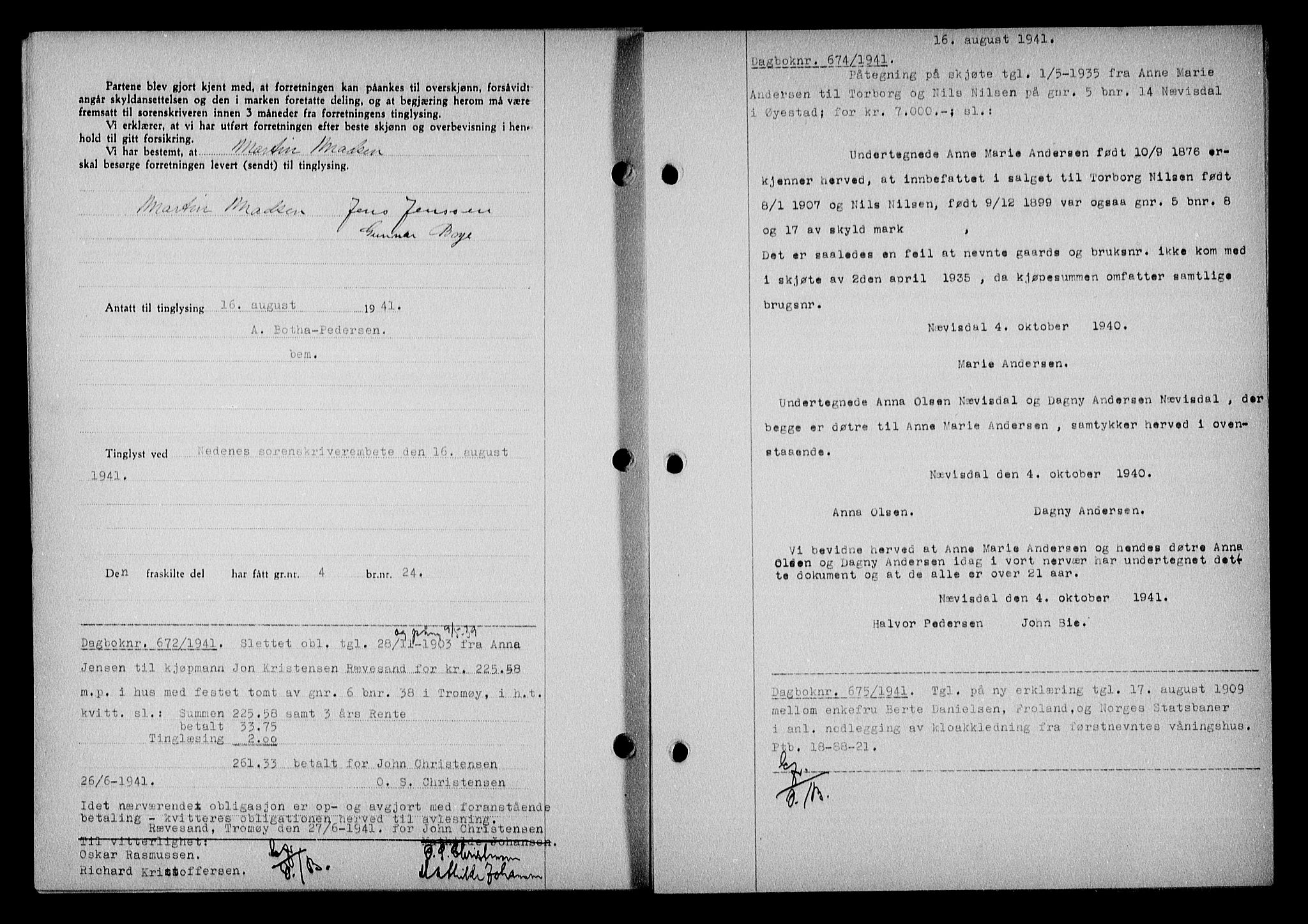 Nedenes sorenskriveri, AV/SAK-1221-0006/G/Gb/Gba/L0048: Mortgage book no. A-II, 1940-1941, Diary no: : 672/1941