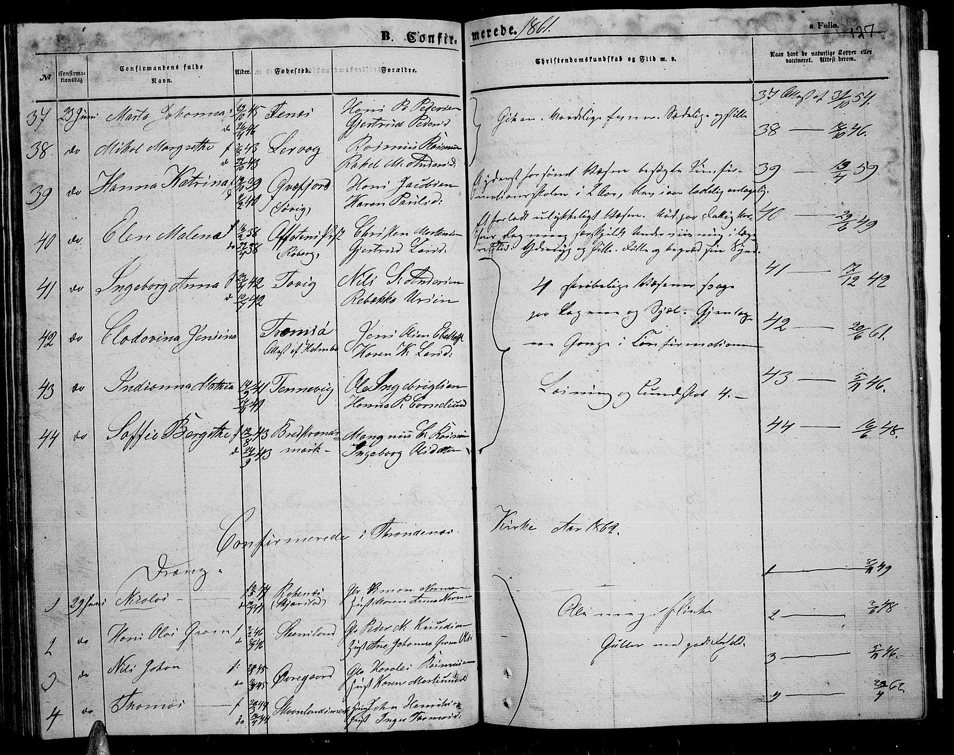Trondenes sokneprestkontor, SATØ/S-1319/H/Hb/L0007klokker: Parish register (copy) no. 7, 1855-1862, p. 127