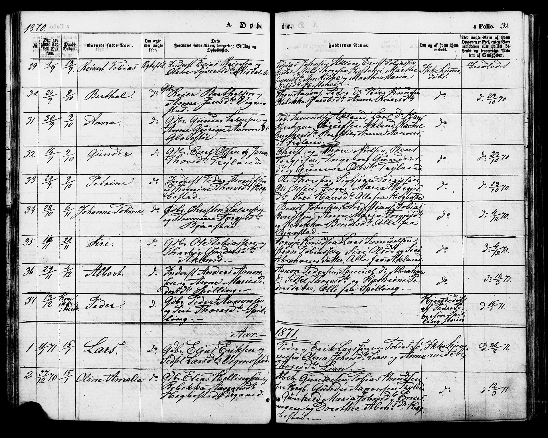 Nord-Audnedal sokneprestkontor, SAK/1111-0032/F/Fa/Fab/L0002: Parish register (official) no. A 2, 1859-1882, p. 32