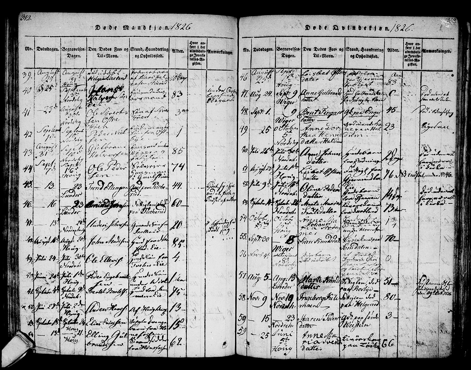 Norderhov kirkebøker, AV/SAKO-A-237/F/Fa/L0008: Parish register (official) no. 8, 1814-1833, p. 312-313