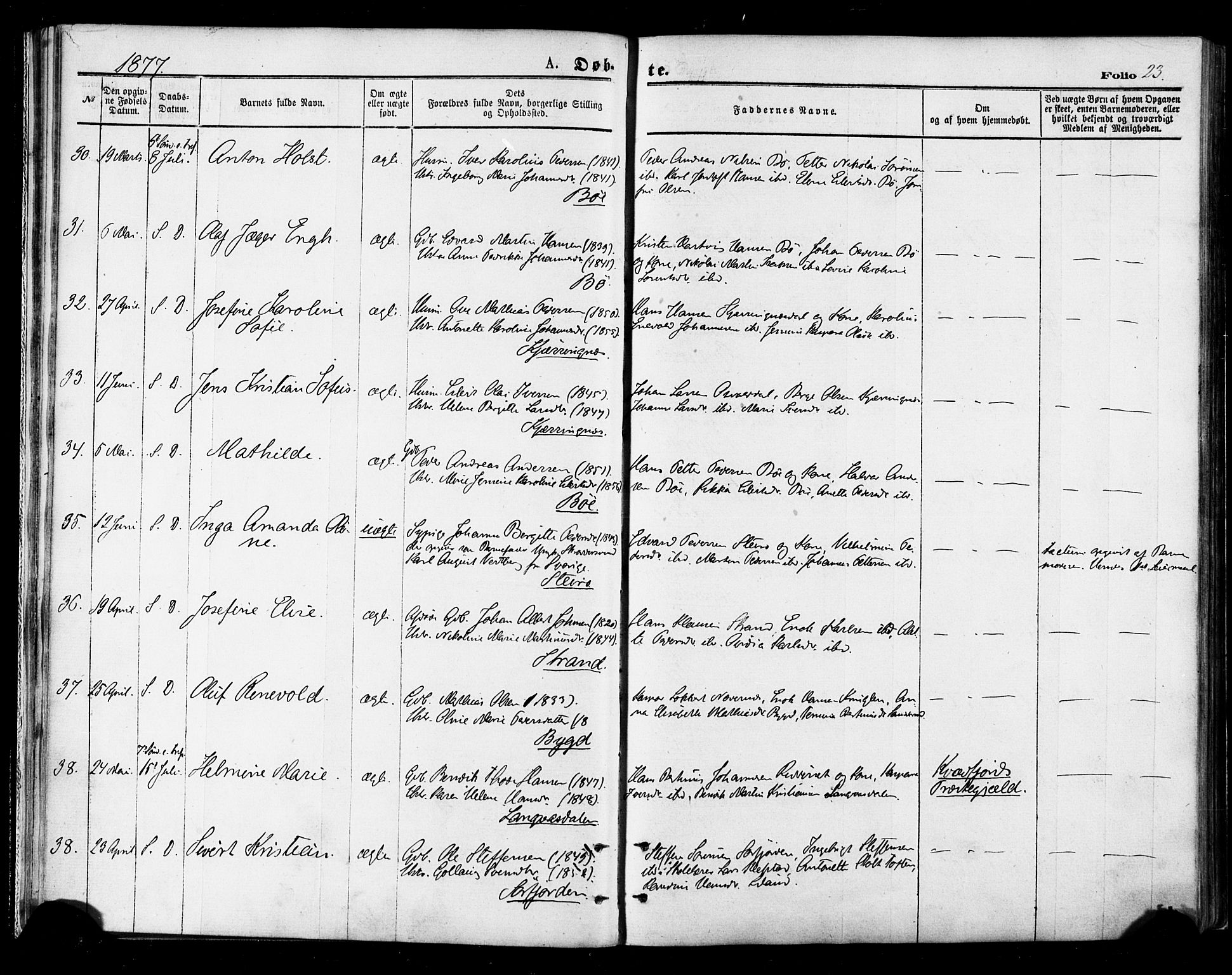 Ministerialprotokoller, klokkerbøker og fødselsregistre - Nordland, AV/SAT-A-1459/895/L1370: Parish register (official) no. 895A05, 1873-1884, p. 23