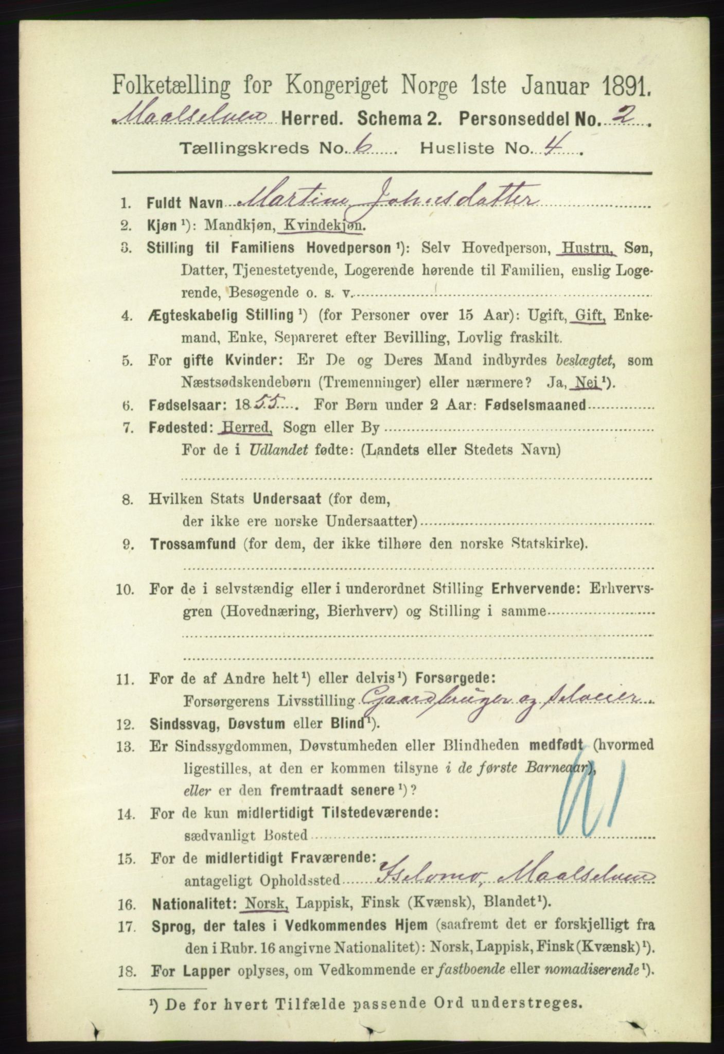 RA, 1891 census for 1924 Målselv, 1891, p. 2061