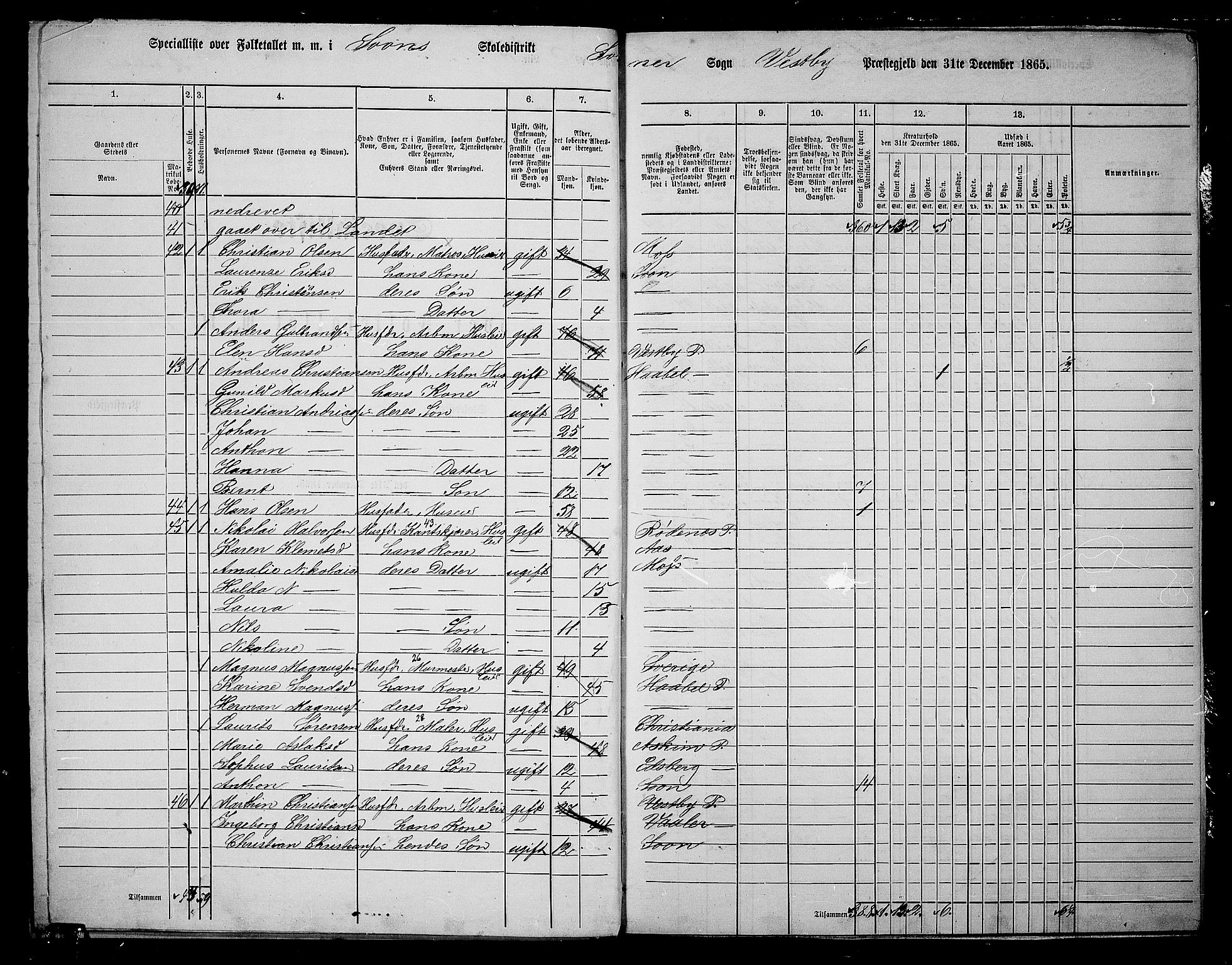 RA, 1865 census for Vestby, 1865, p. 162
