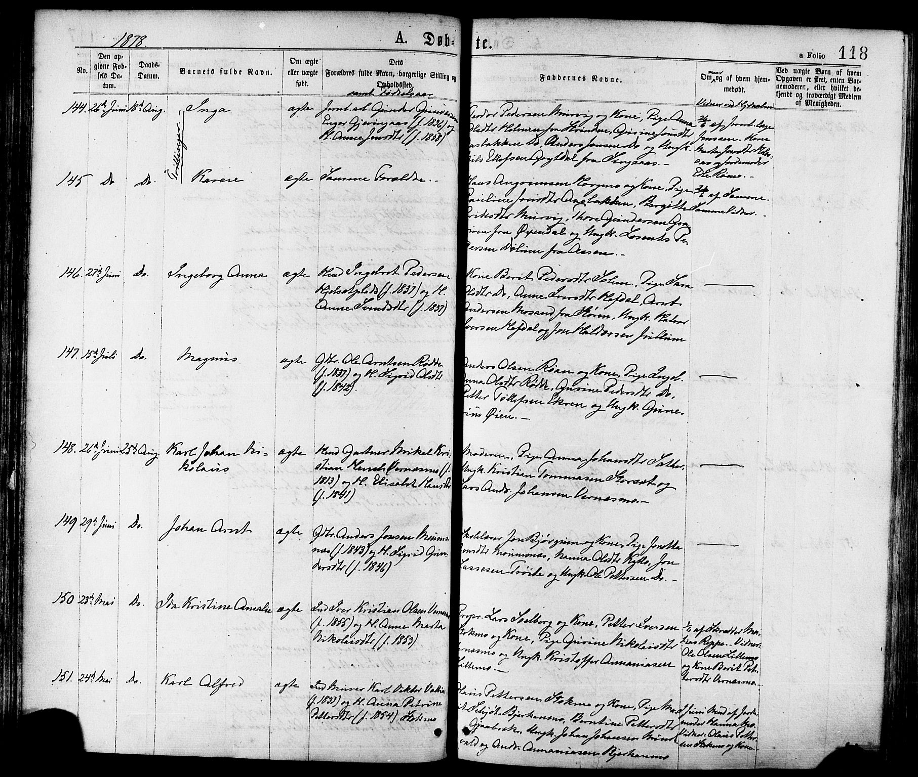 Ministerialprotokoller, klokkerbøker og fødselsregistre - Nord-Trøndelag, AV/SAT-A-1458/709/L0076: Parish register (official) no. 709A16, 1871-1879, p. 118