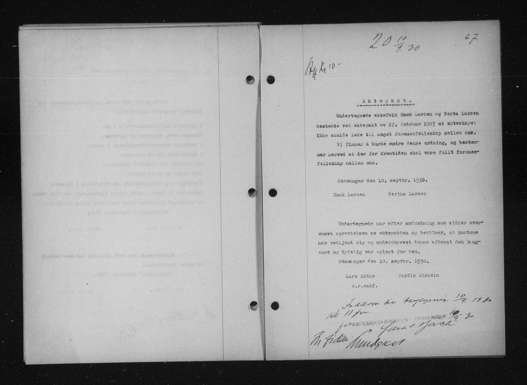 Stavanger byfogd, SAST/A-101408/001/4/41/410/410BB/L0058: Mortgage book no. 48, 1930-1931, Deed date: 10.09.1930