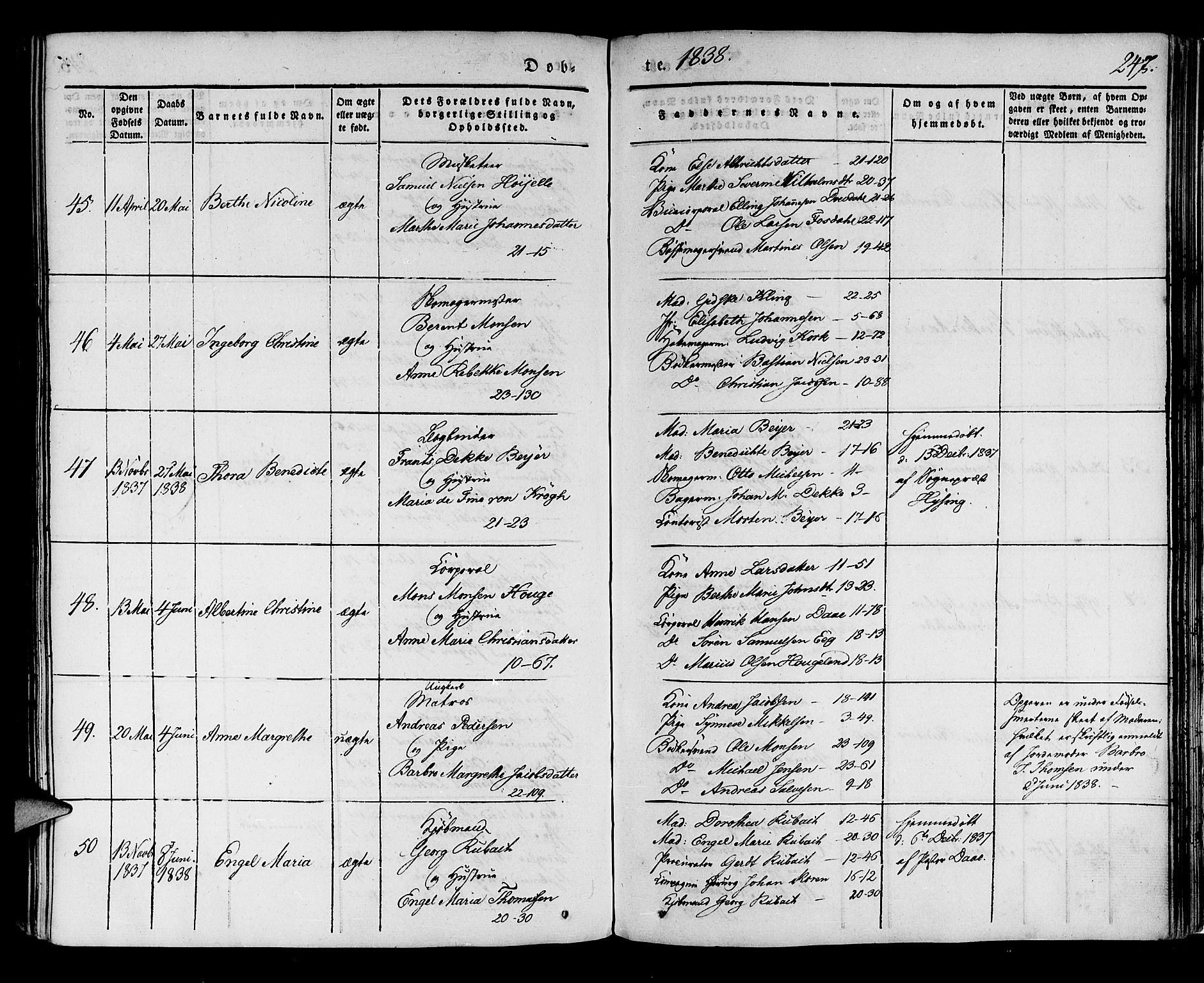 Korskirken sokneprestembete, AV/SAB-A-76101/H/Haa/L0015: Parish register (official) no. B 1, 1833-1841, p. 247