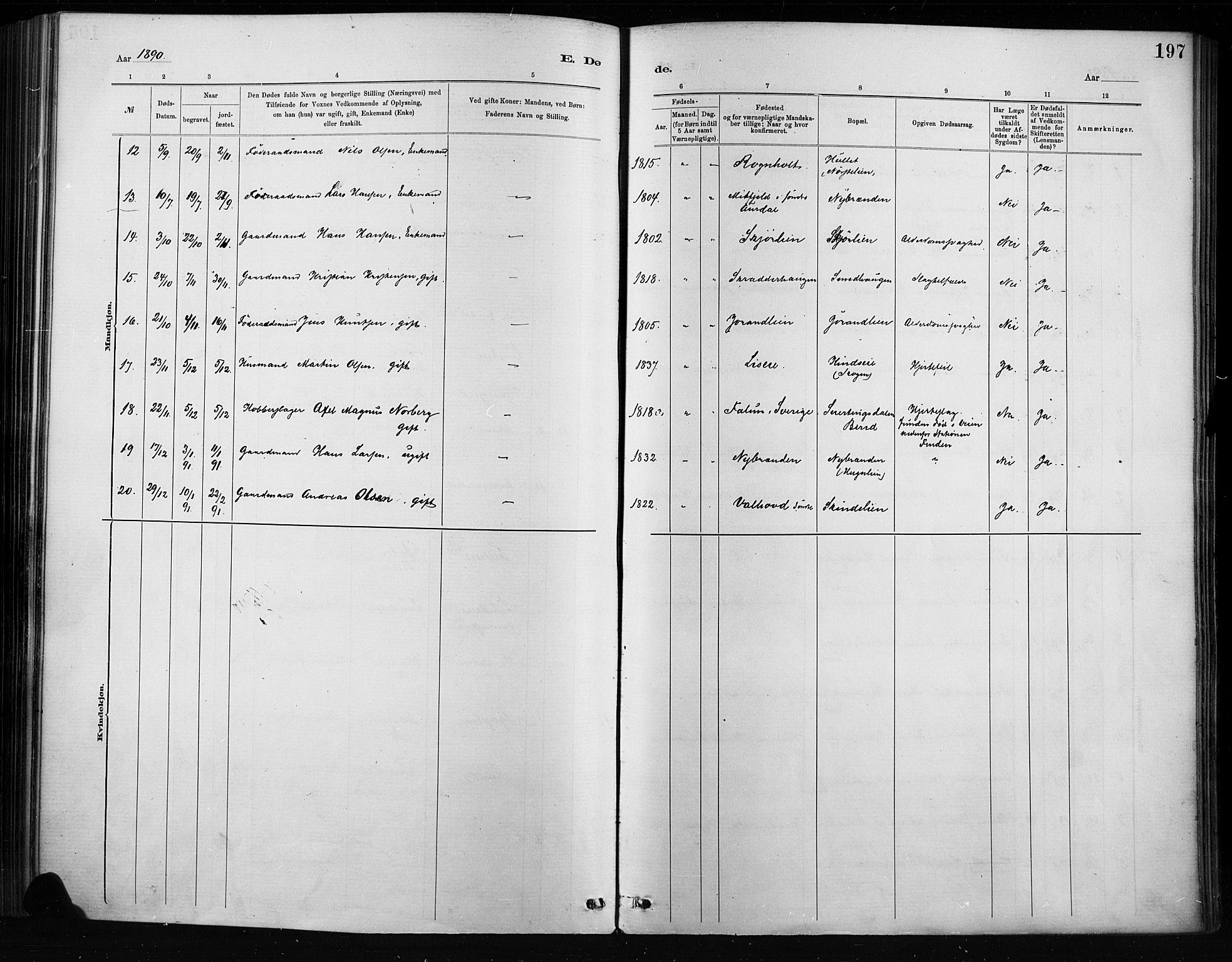 Nordre Land prestekontor, SAH/PREST-124/H/Ha/Haa/L0004: Parish register (official) no. 4, 1882-1896, p. 197