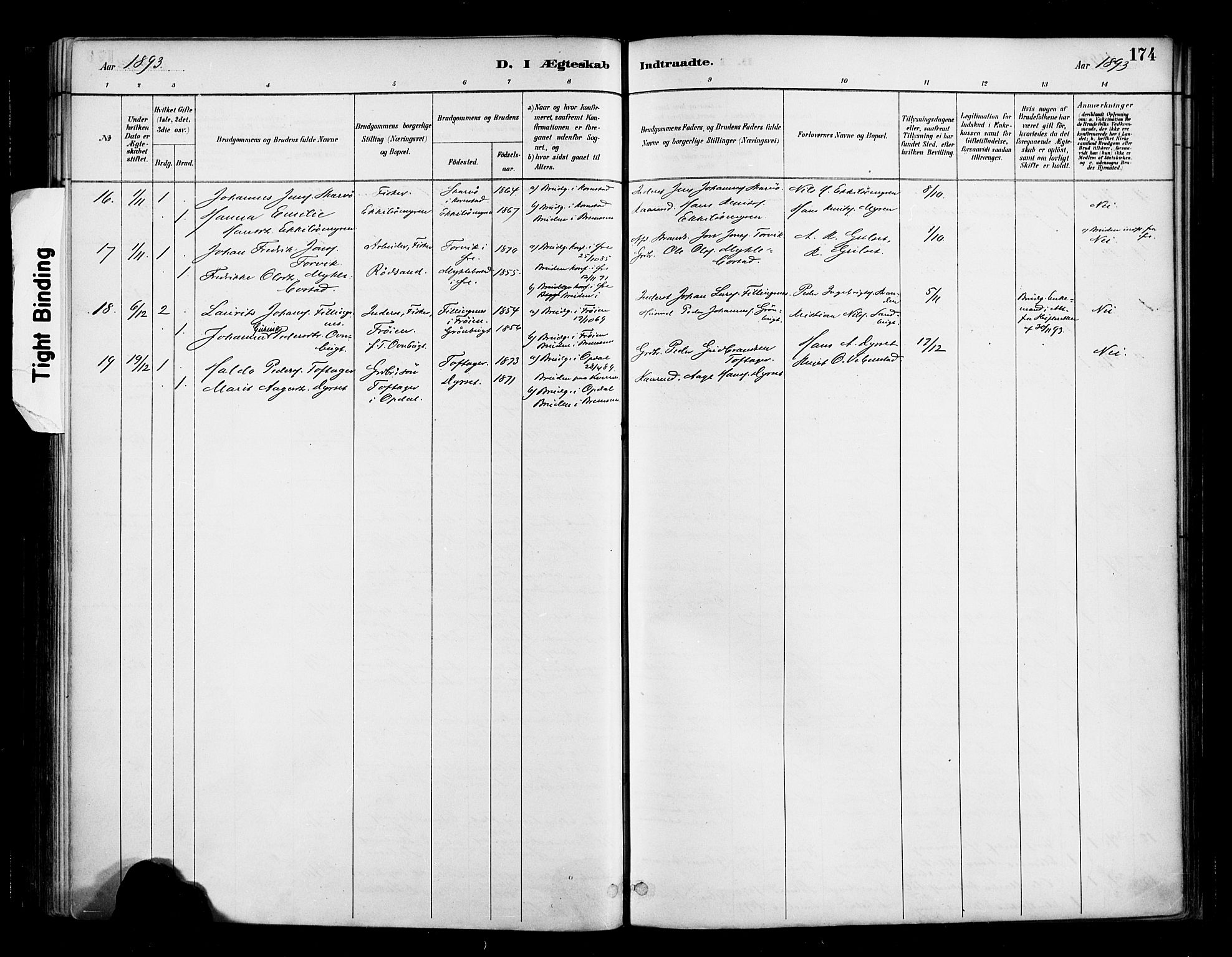 Ministerialprotokoller, klokkerbøker og fødselsregistre - Møre og Romsdal, AV/SAT-A-1454/569/L0819: Parish register (official) no. 569A05, 1885-1899, p. 174