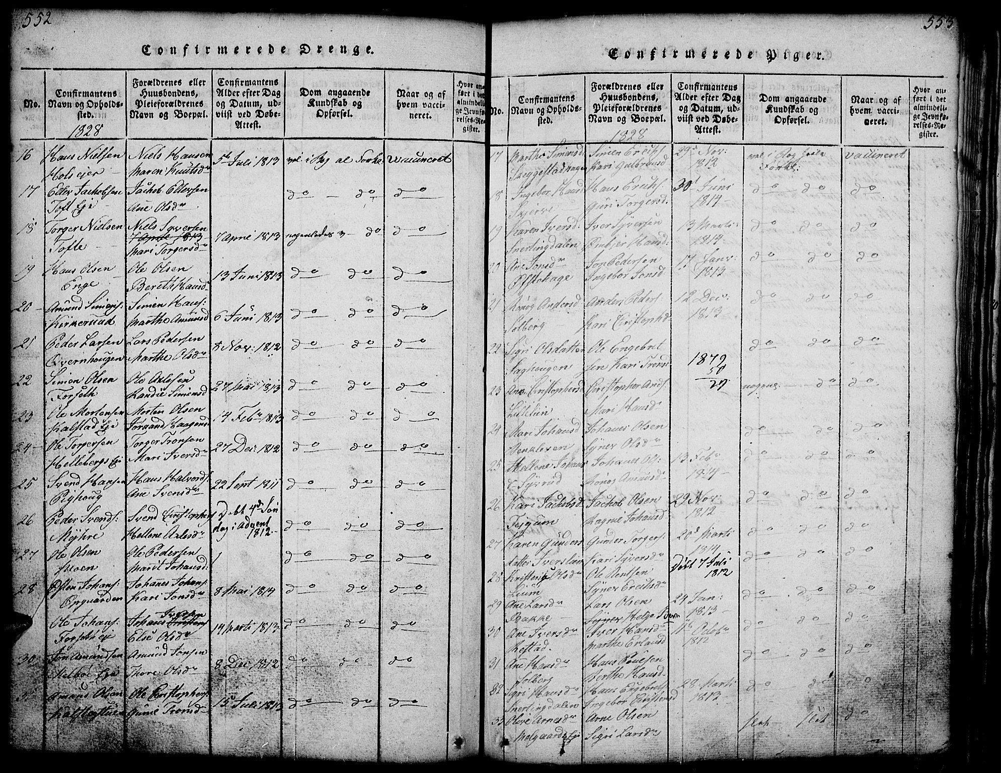 Gausdal prestekontor, SAH/PREST-090/H/Ha/Hab/L0001: Parish register (copy) no. 1, 1817-1848, p. 552-553
