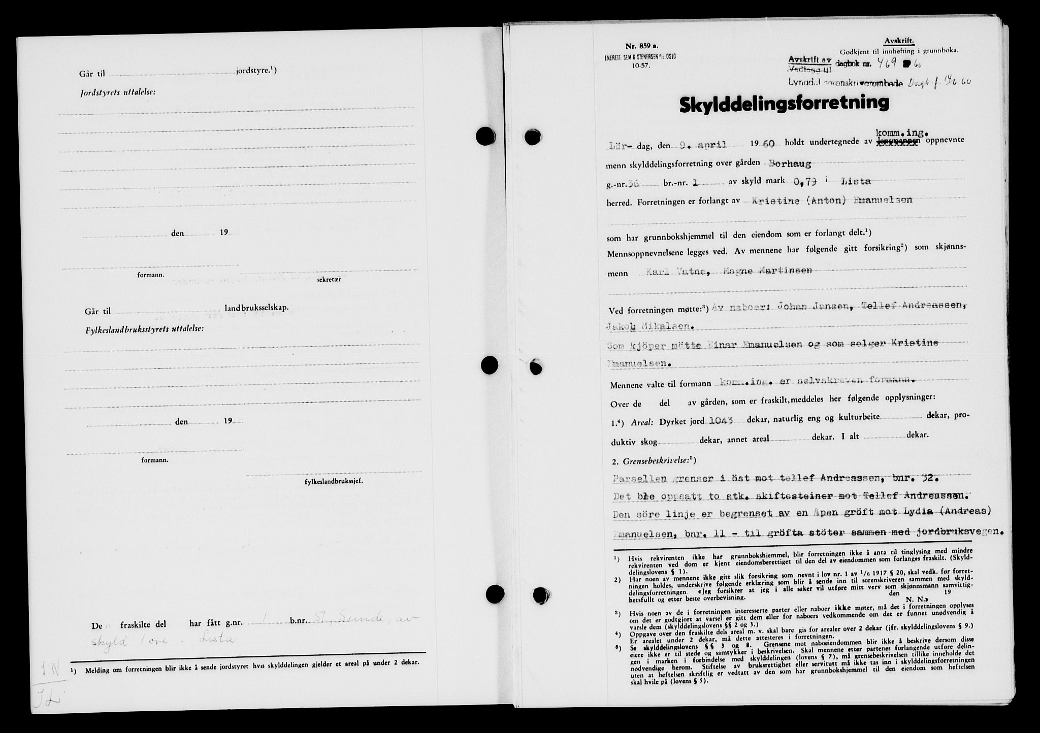 Lyngdal sorenskriveri, AV/SAK-1221-0004/G/Gb/L0680: Mortgage book no. A XXVI, 1960-1960, Diary no: : 469/1960