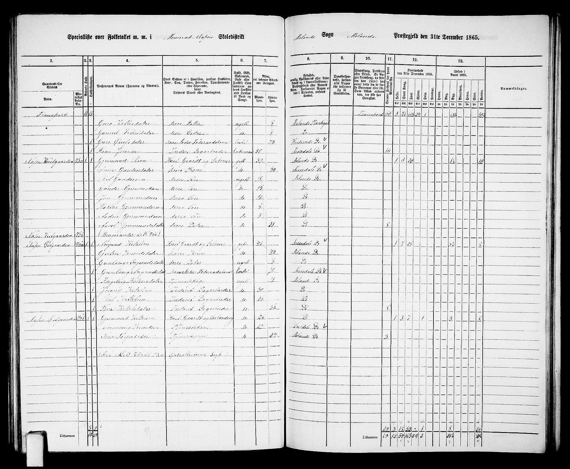 RA, 1865 census for Moland, 1865, p. 40