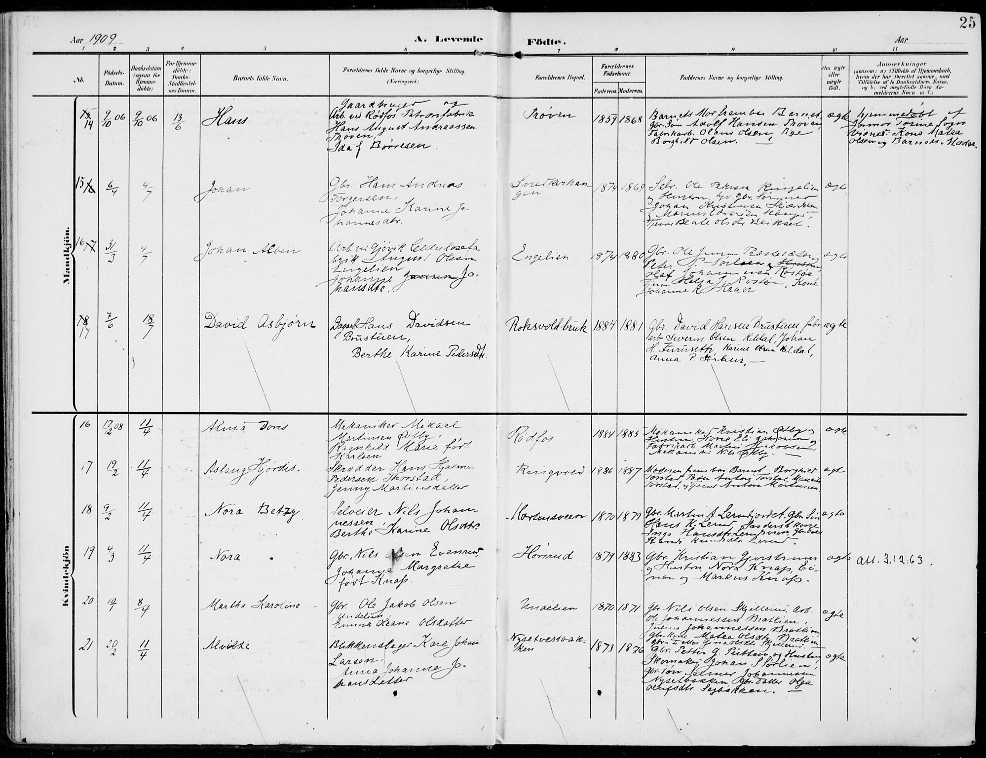 Vestre Toten prestekontor, AV/SAH-PREST-108/H/Ha/Haa/L0014: Parish register (official) no. 14, 1907-1920, p. 25