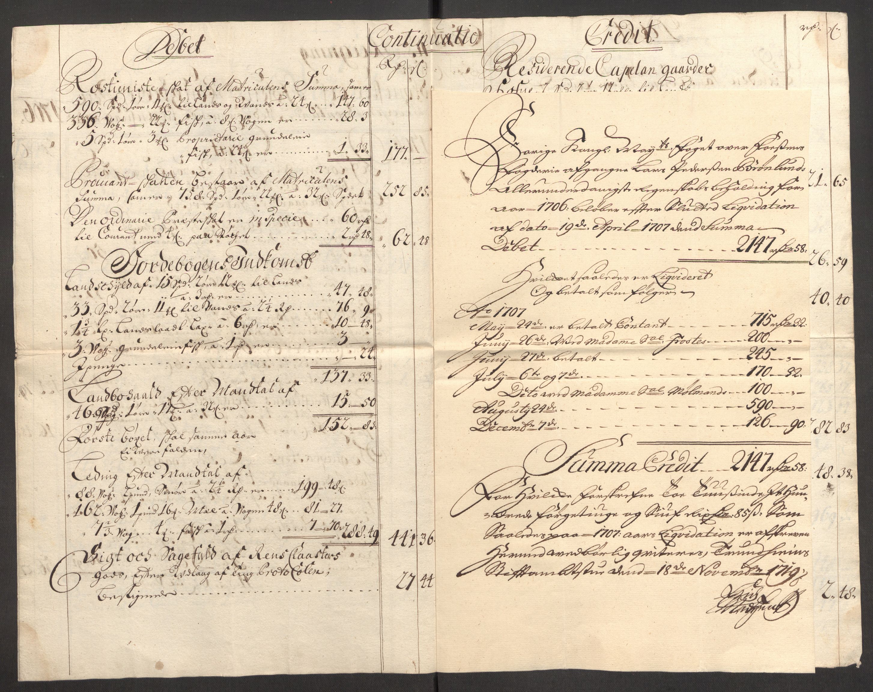 Rentekammeret inntil 1814, Reviderte regnskaper, Fogderegnskap, RA/EA-4092/R57/L3857: Fogderegnskap Fosen, 1706-1707, p. 261