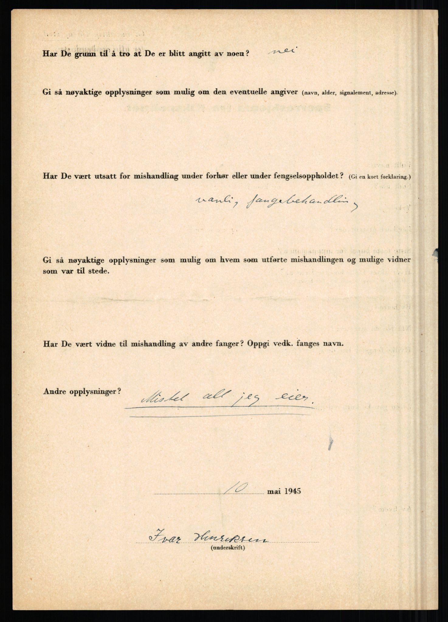 Rikspolitisjefen, AV/RA-S-1560/L/L0007: Heen, Erik C. - Iversen, Trygve, 1940-1945, p. 76