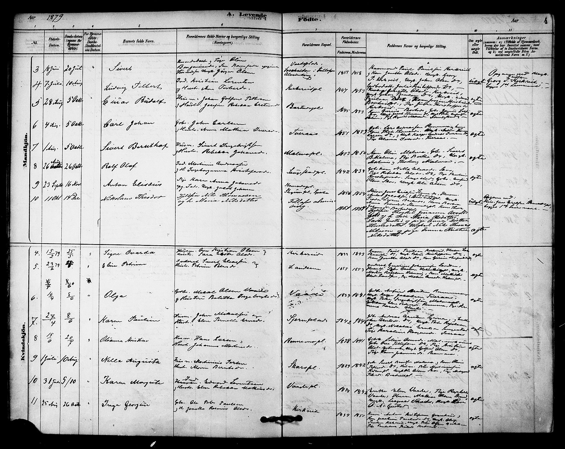 Ministerialprotokoller, klokkerbøker og fødselsregistre - Nord-Trøndelag, AV/SAT-A-1458/745/L0429: Parish register (official) no. 745A01, 1878-1894, p. 4