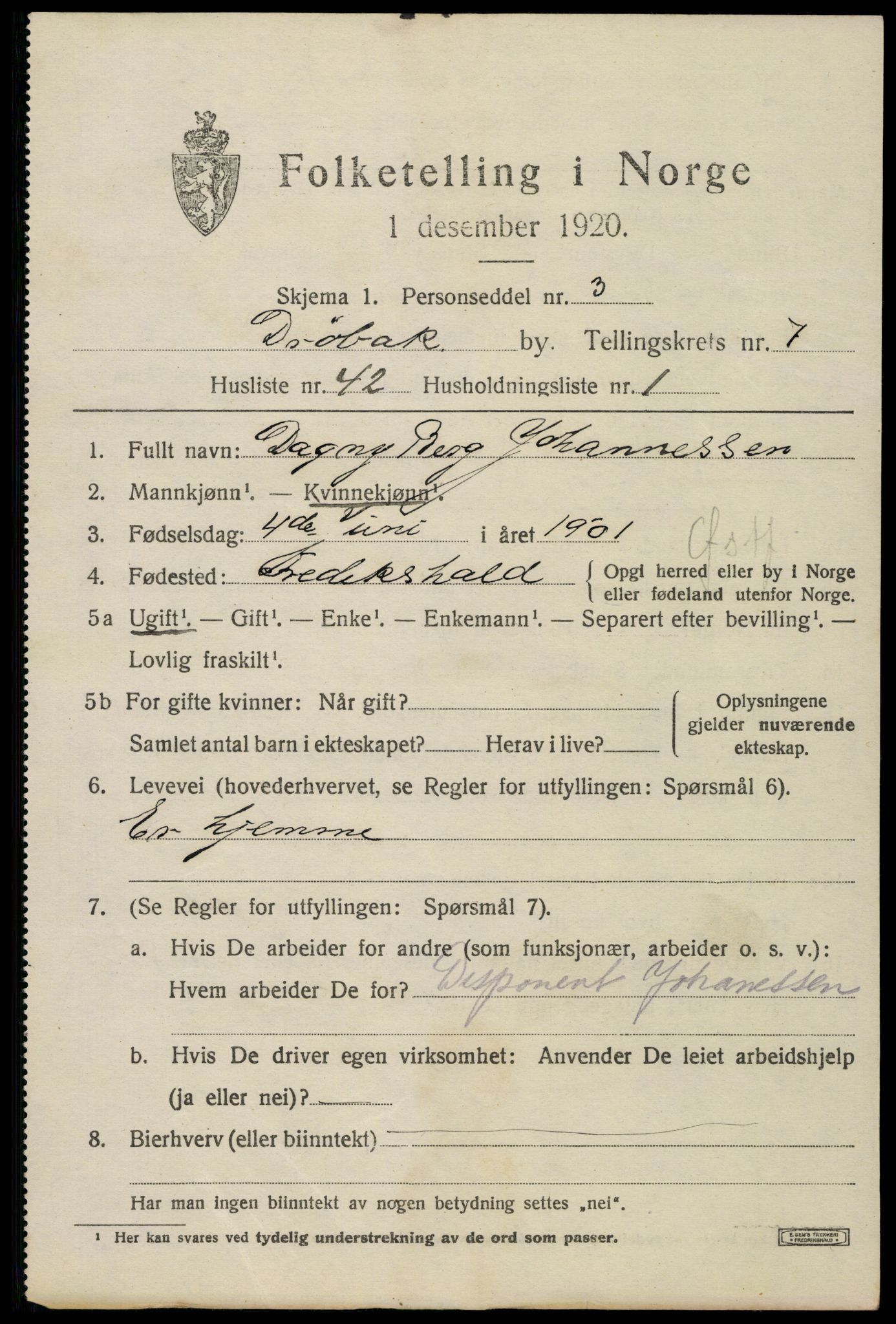 SAO, 1920 census for Drøbak, 1920, p. 6021