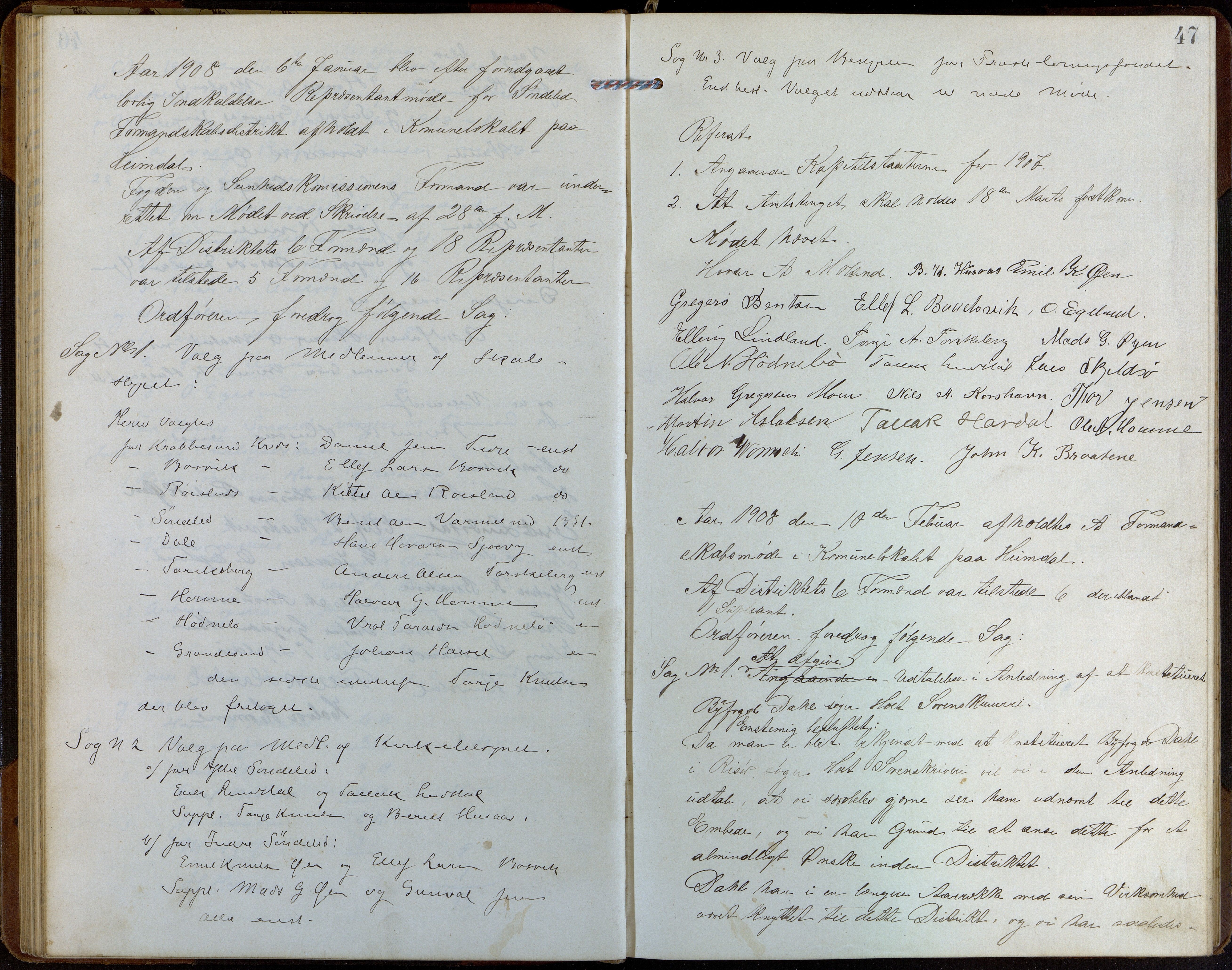 Søndeled kommune, AAKS/KA0913-PK/1/01/L0004: Forhandlingsprotokoll, 1905-1916, p. 47