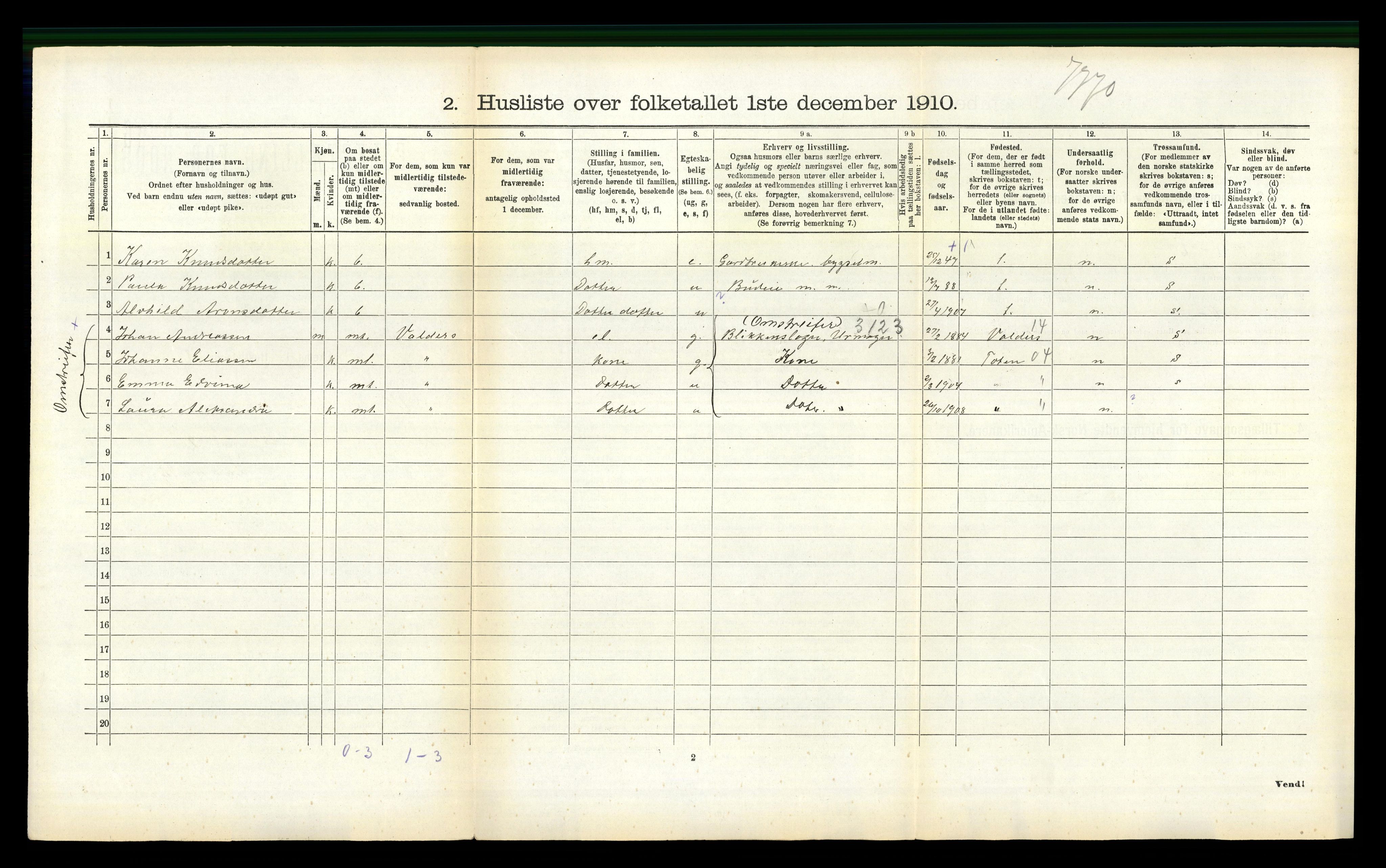 RA, 1910 census for Vanylven, 1910, p. 294