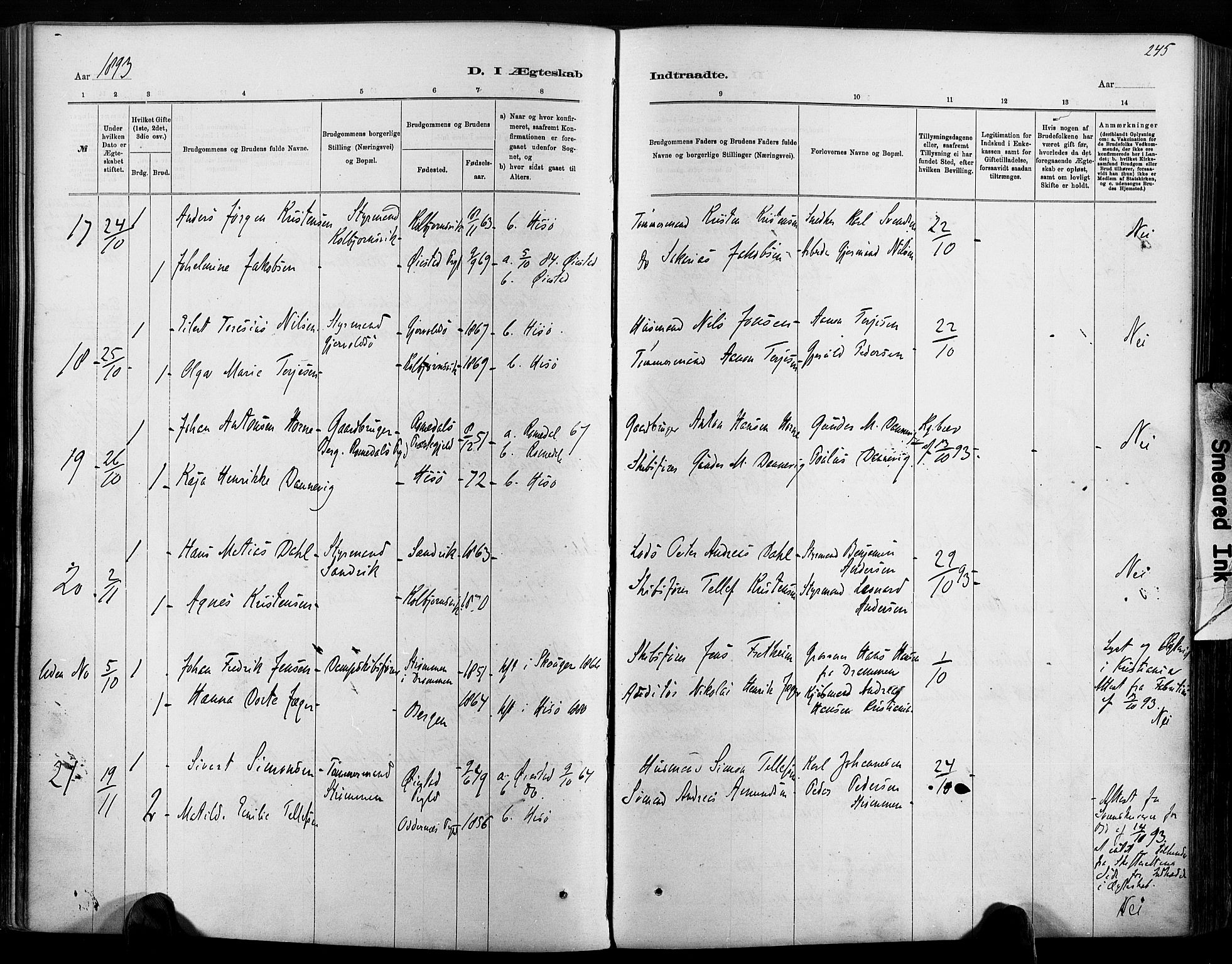 Hisøy sokneprestkontor, AV/SAK-1111-0020/F/Fa/L0003: Parish register (official) no. A 3, 1881-1894, p. 245