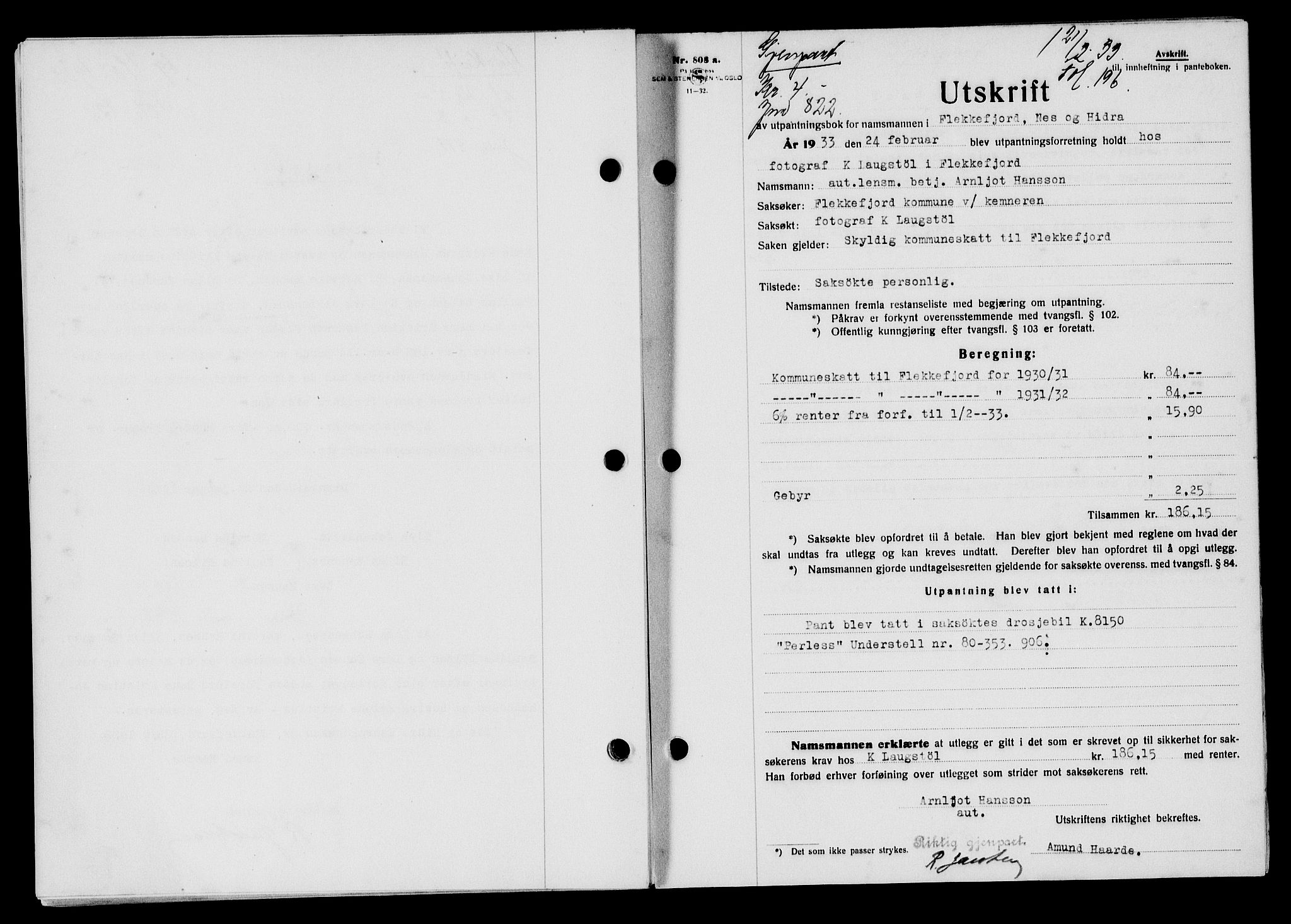 Flekkefjord sorenskriveri, SAK/1221-0001/G/Gb/Gba/L0049: Mortgage book no. 46, 1933-1934, Deed date: 21.03.1933
