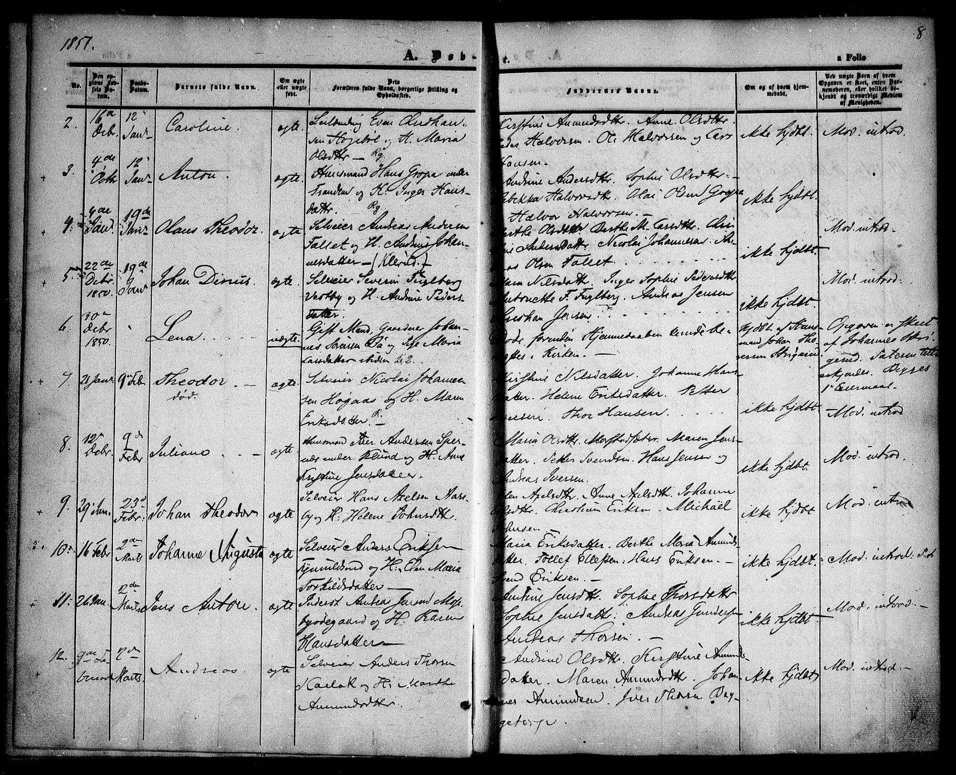 Rødenes prestekontor Kirkebøker, AV/SAO-A-2005/F/Fa/L0006: Parish register (official) no. I 6, 1850-1859, p. 8