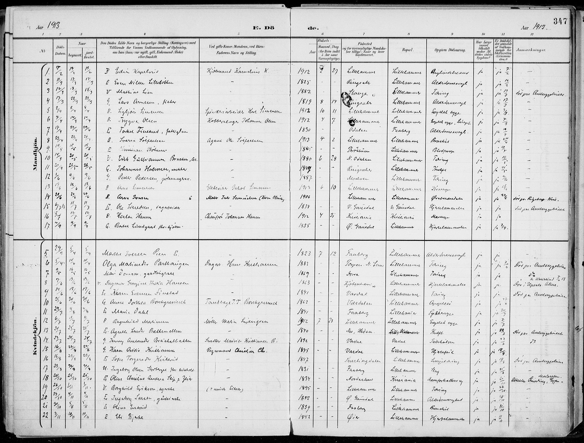 Lillehammer prestekontor, SAH/PREST-088/H/Ha/Haa/L0001: Parish register (official) no. 1, 1901-1916, p. 347