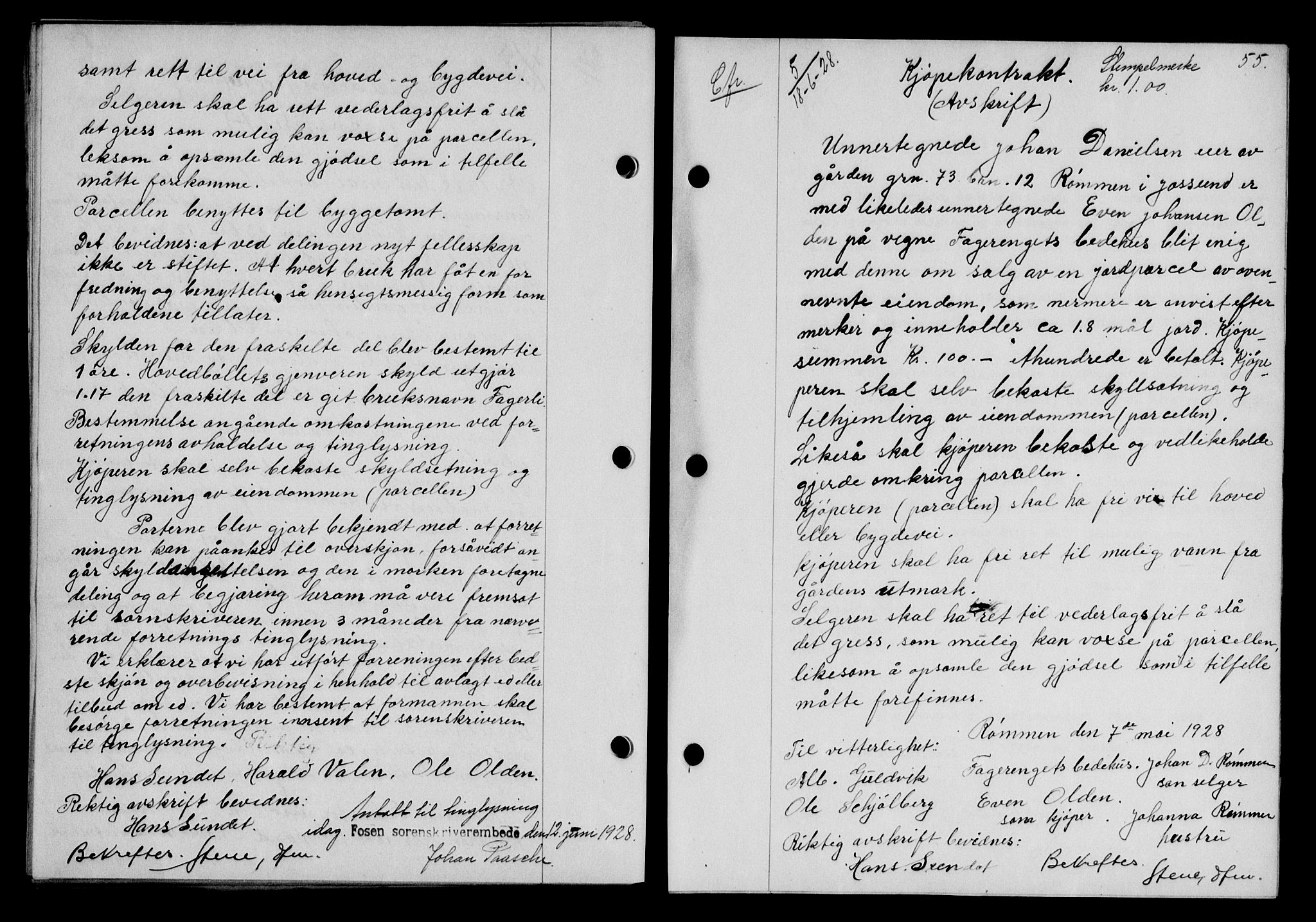Fosen sorenskriveri, AV/SAT-A-1107/1/2/2C/L0067: Mortgage book no. 58, 1928-1929, p. 55, Deed date: 18.06.1928